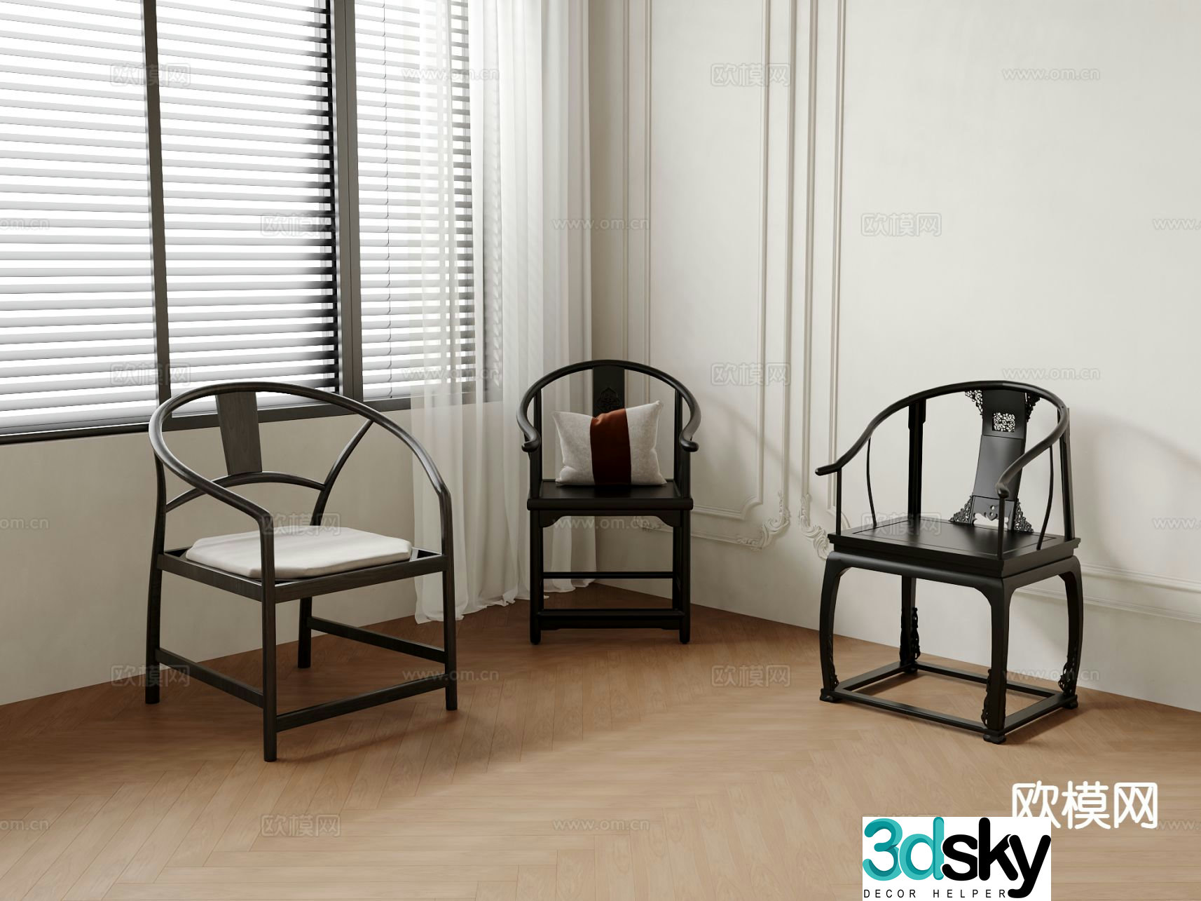 Chinese style single chair dining chair 3d model