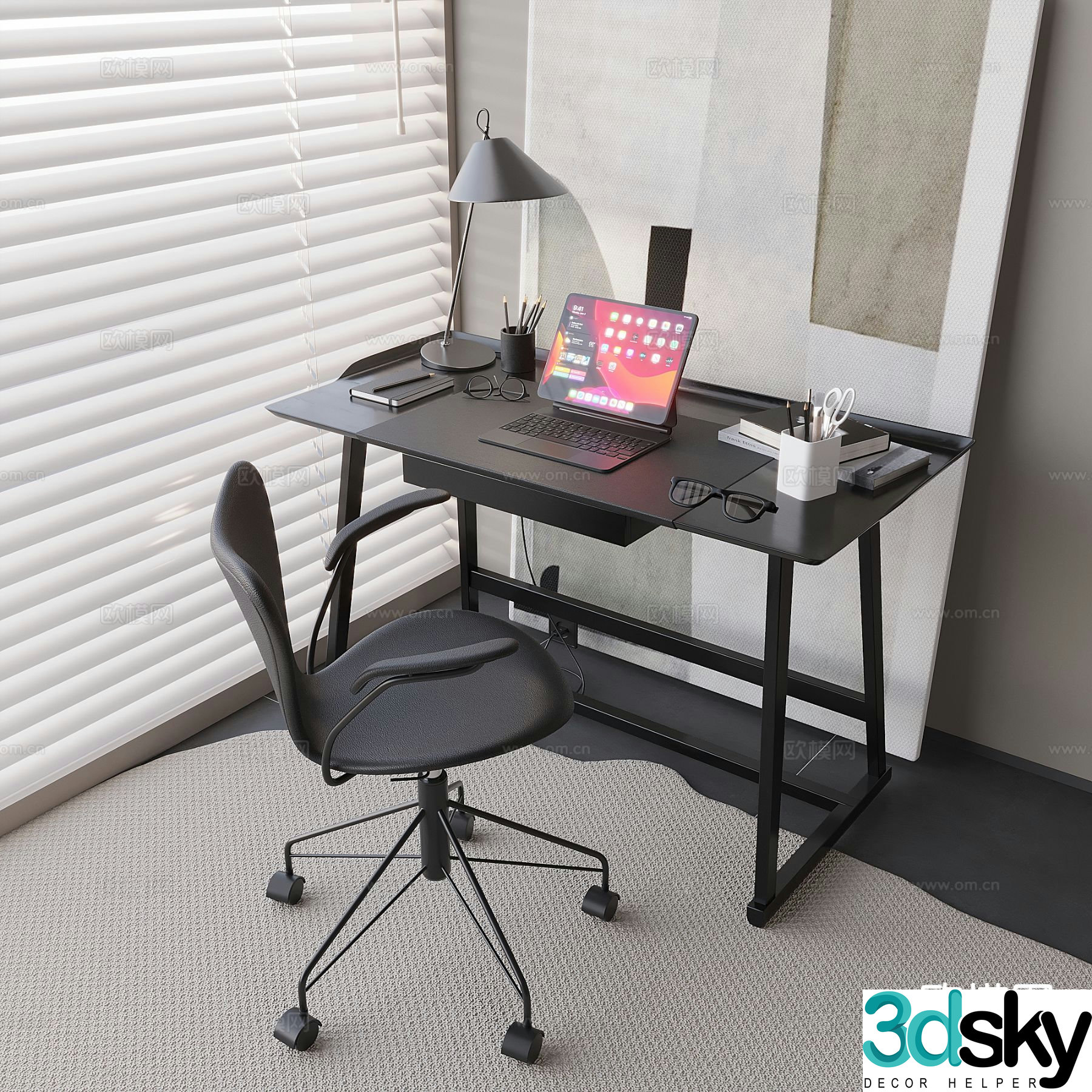 modern desk desk 3d model