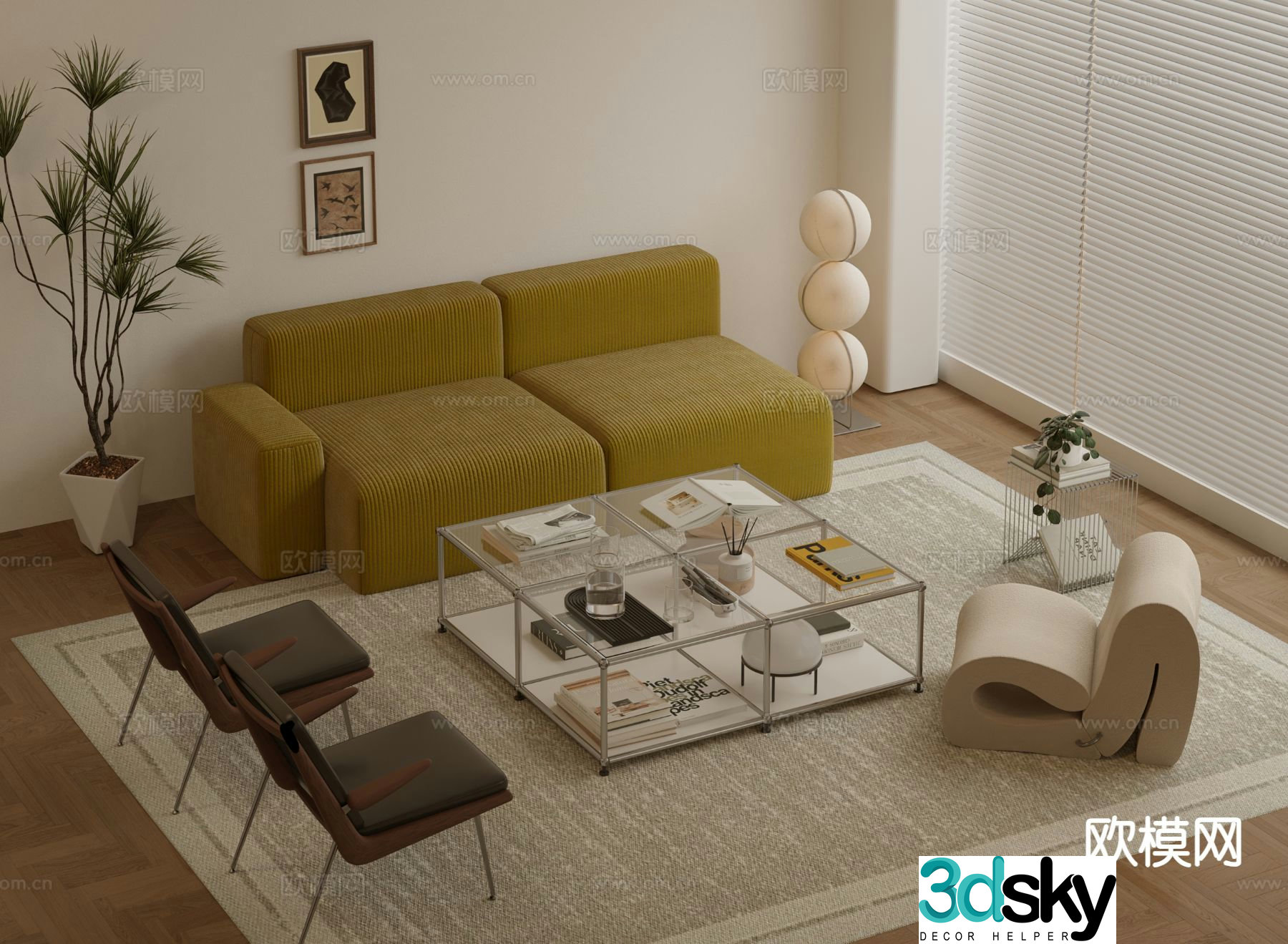 Cream style modular sofa 3d model