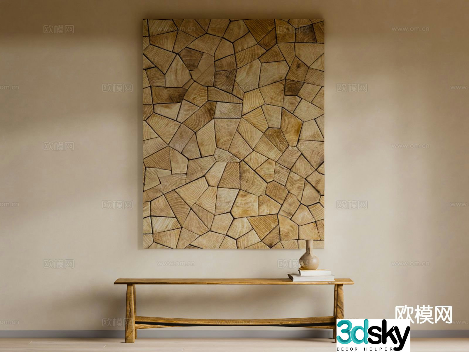 Wabi-sabi log hanging painting three-dimensional painting tree hanging painting 3D model