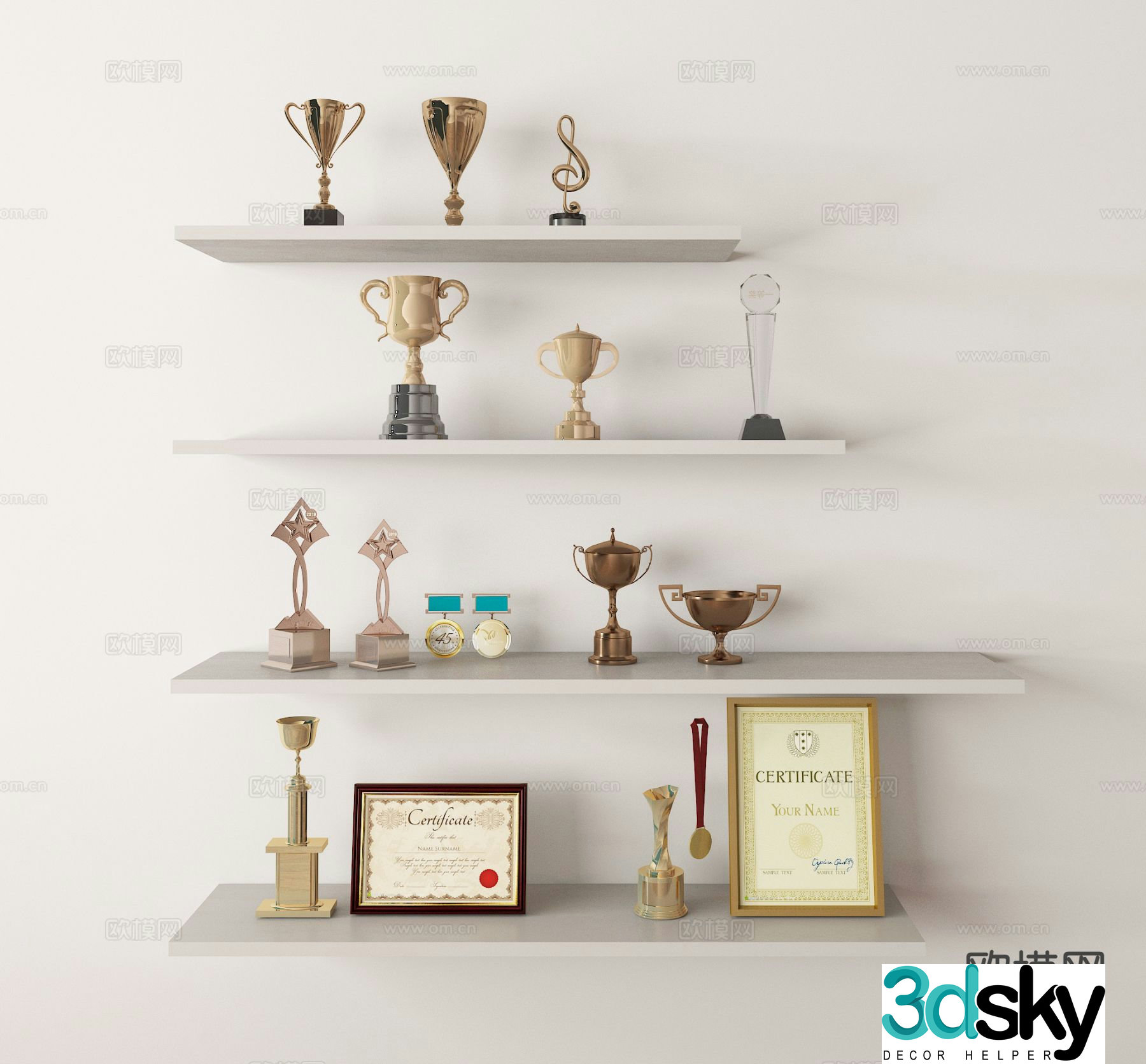 Trophy medal certificate of honor certificate 3d model