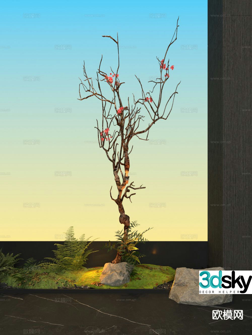 Medieval style flower branches dry branches landscape sketch 3D model