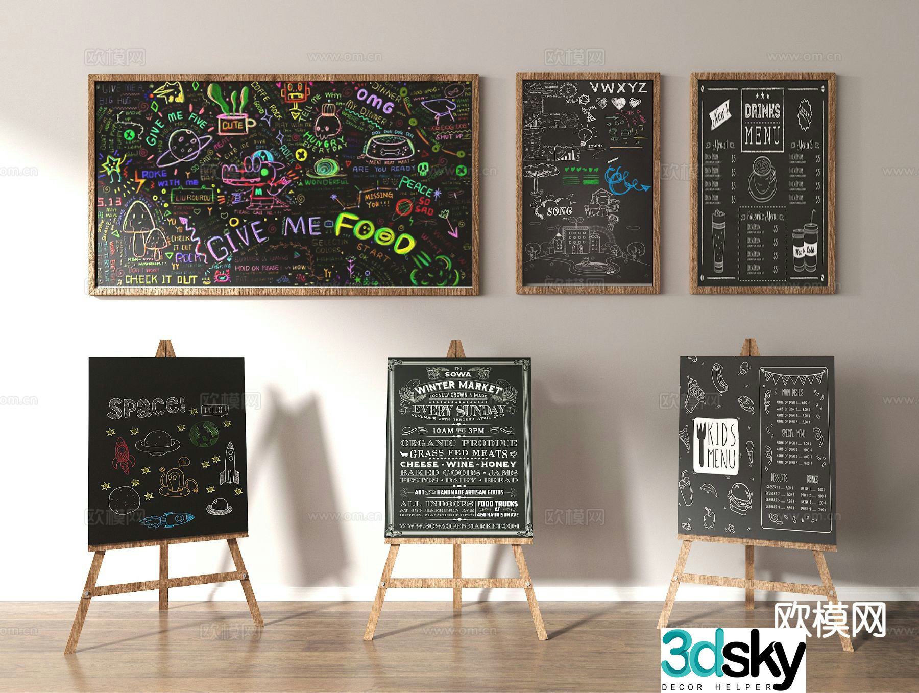 billboard graffiti wall chalk drawing small blackboard 3d model