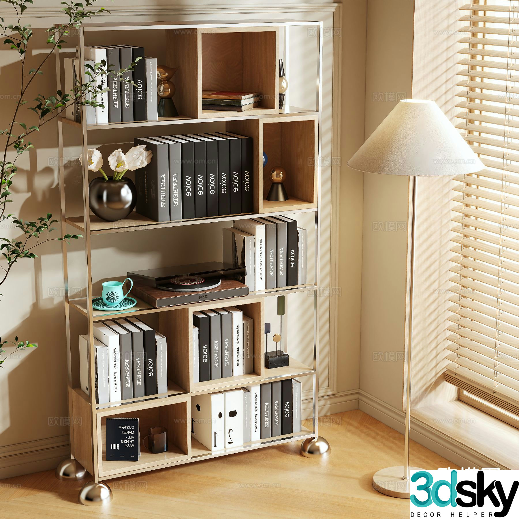 Log style bookshelf bookcase 3d model