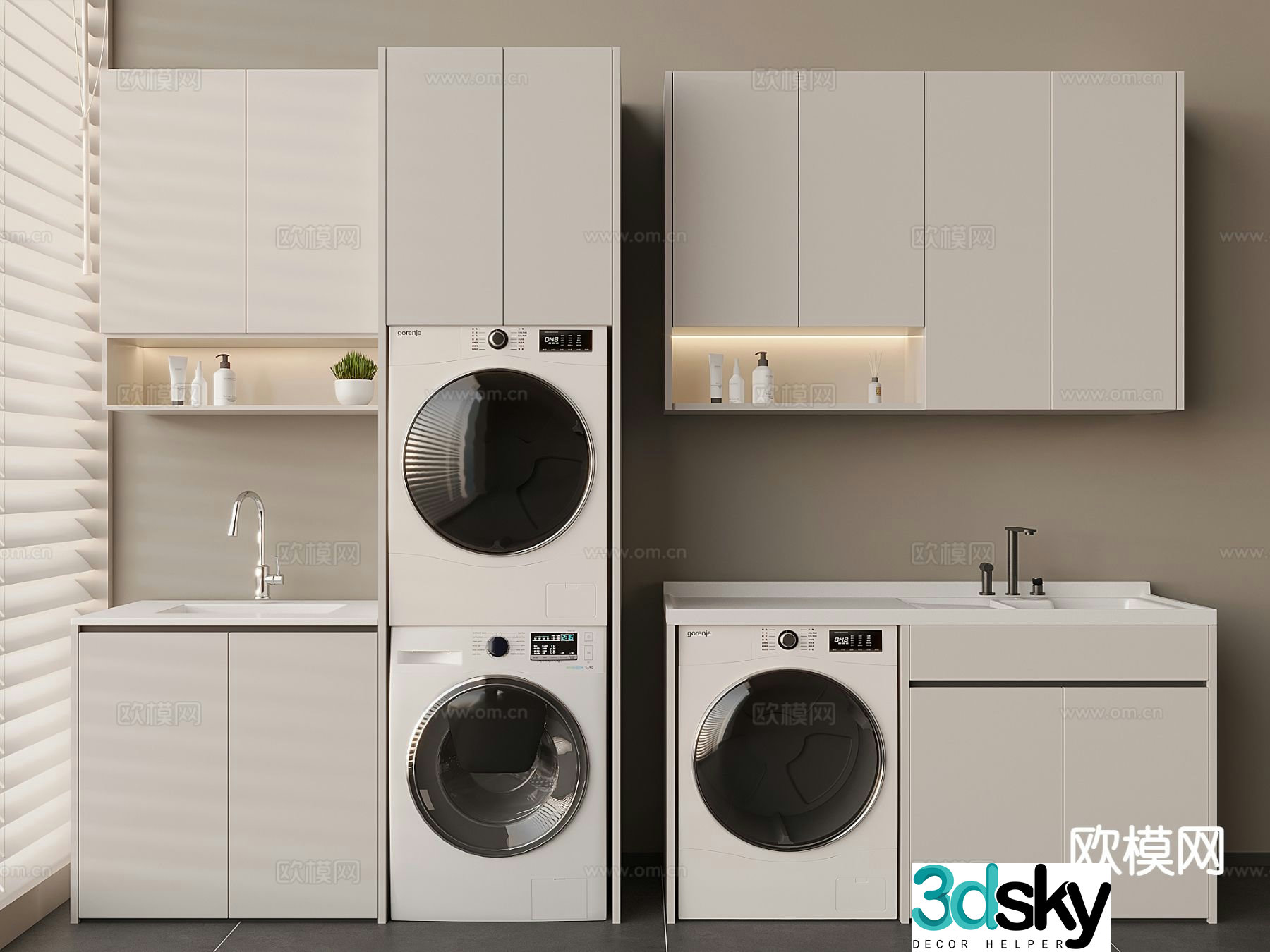 Modern balcony cabinet washing machine cabinet 3d model