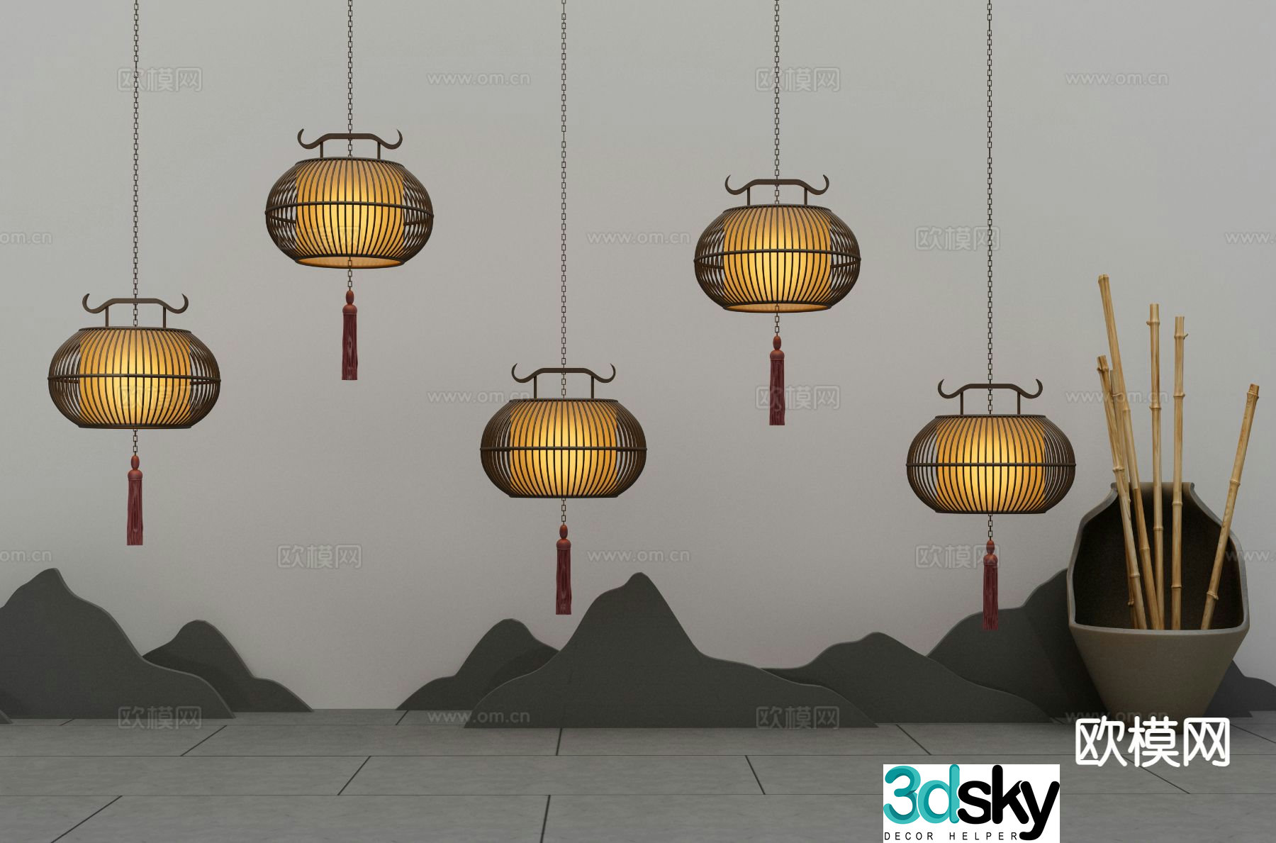New Chinese style chandelier lantern 3d model