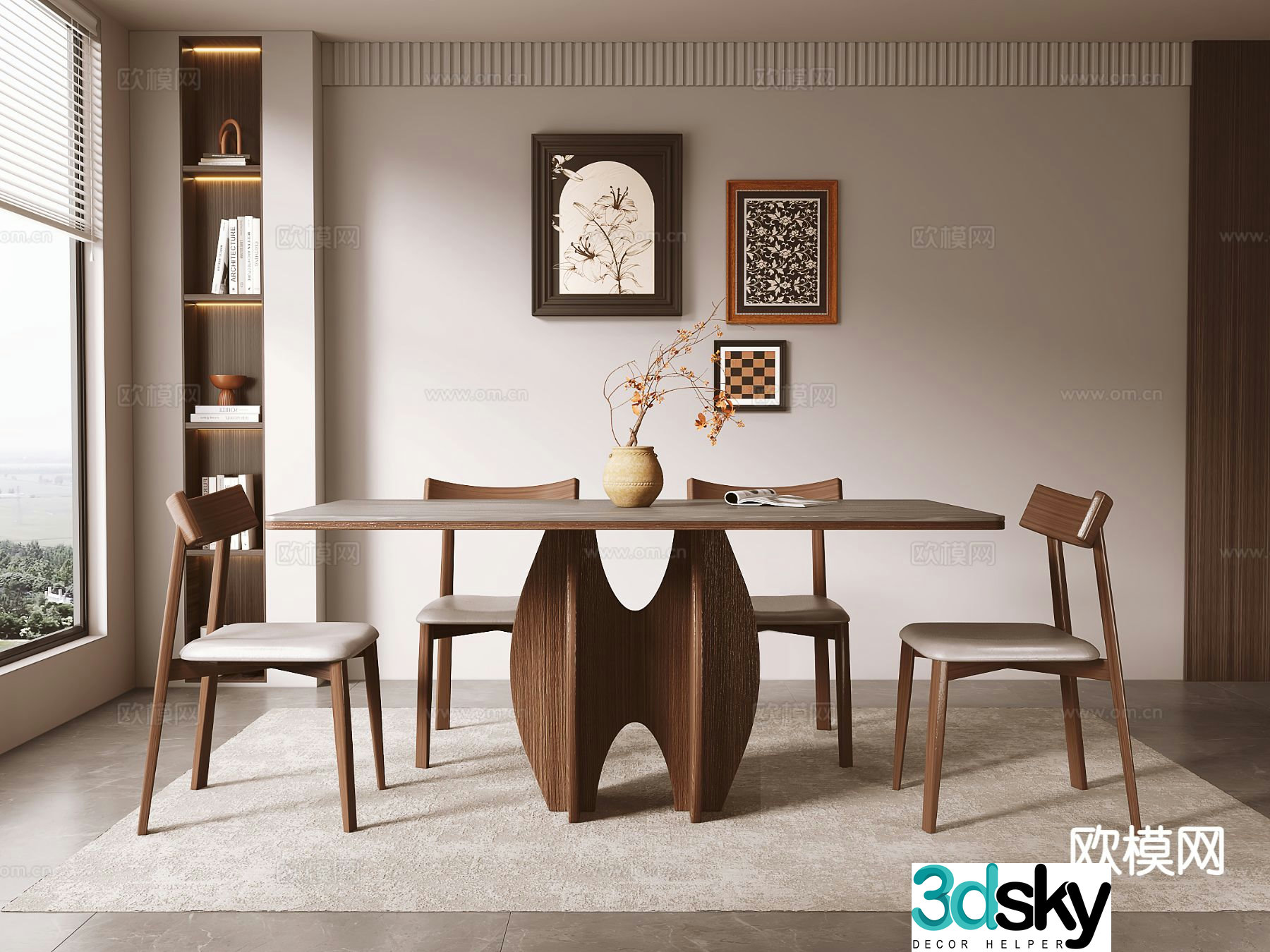 Medieval style dining table and chairs 3d model