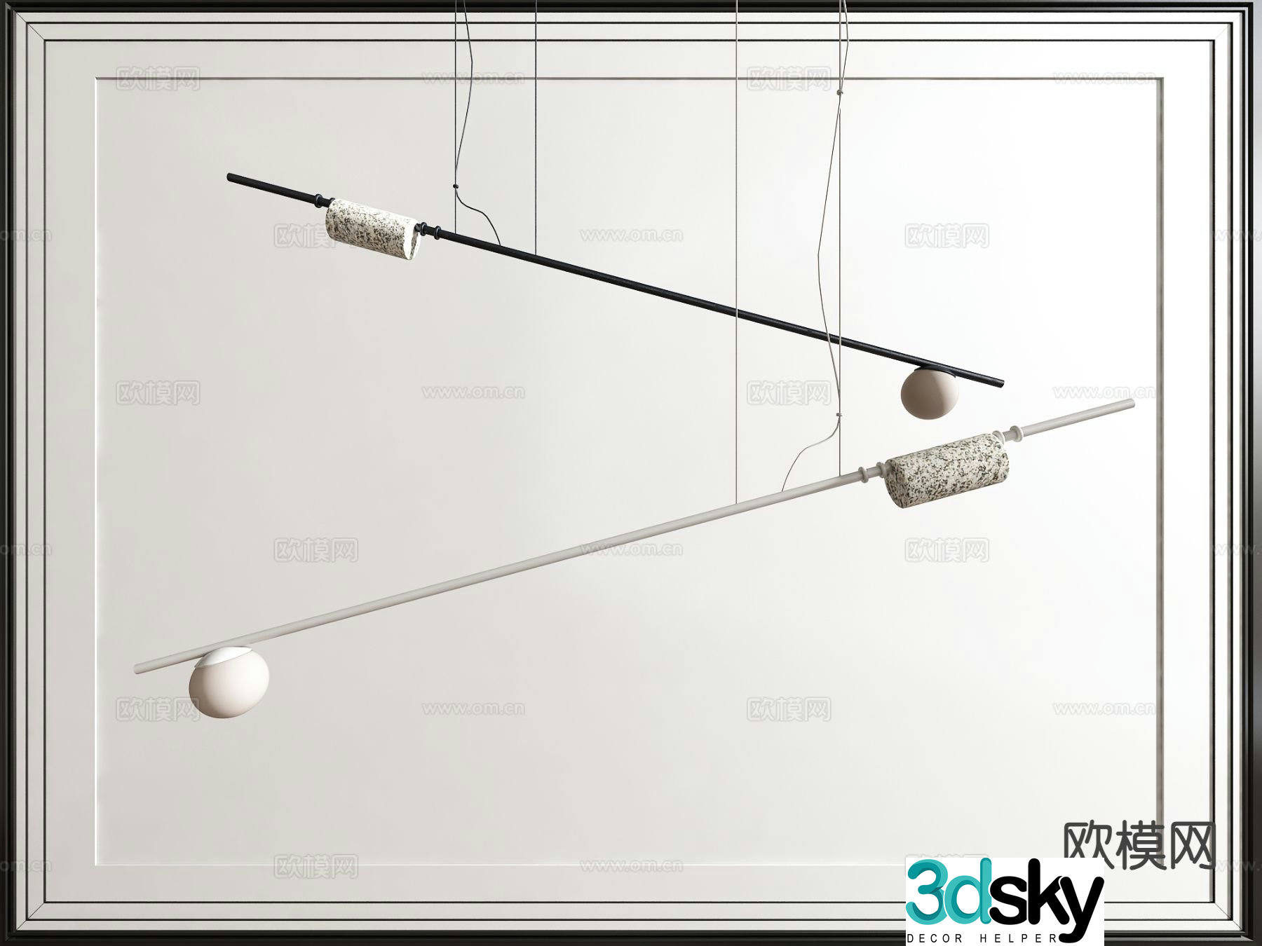 Modern long chandelier 3d model