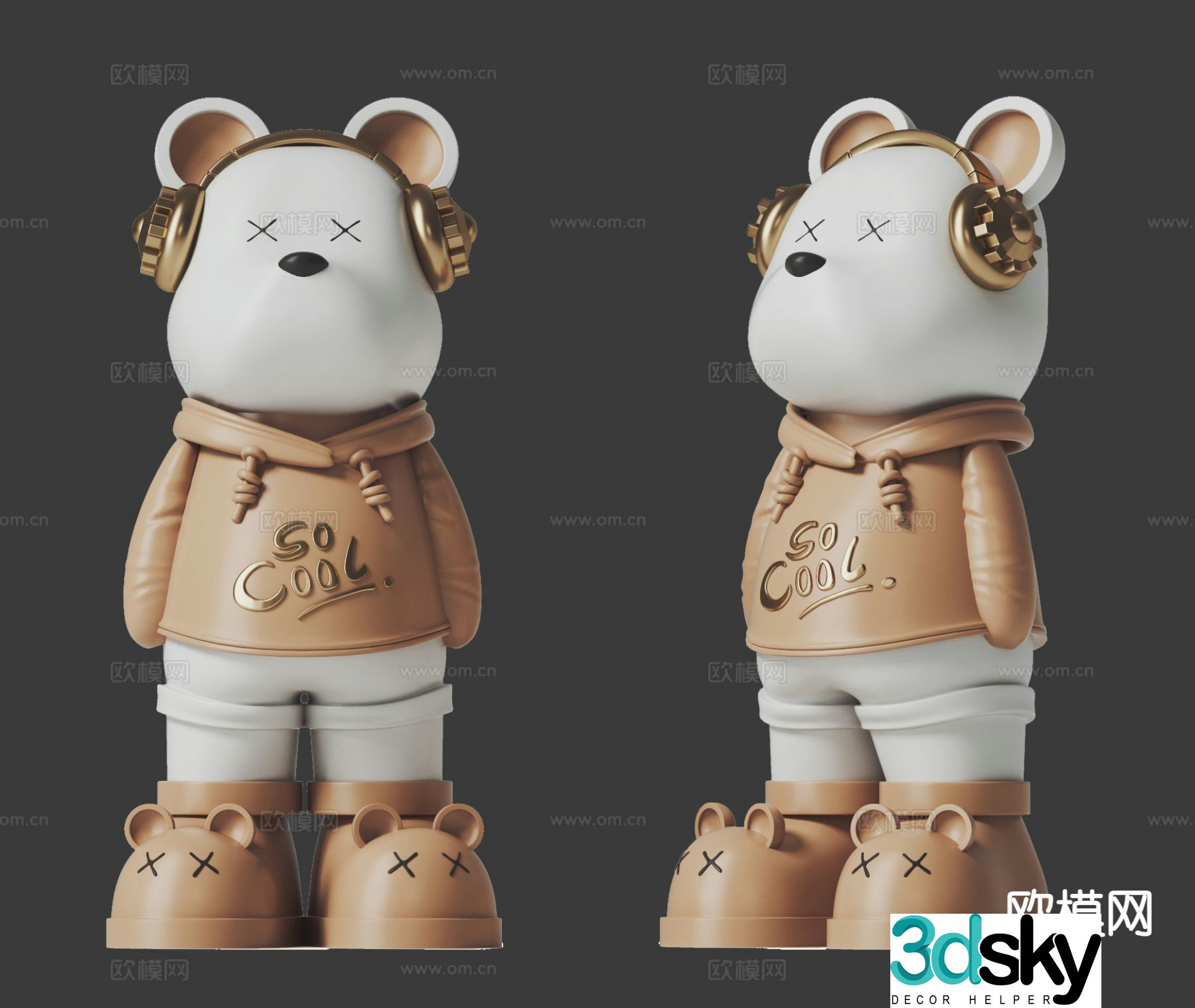 Violent Bear Trendy Toy Sculpture Doll Cartoon Ornament 3D Model