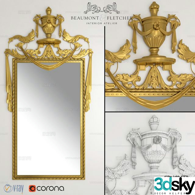 European style relief mirror decorative mirror 3d model