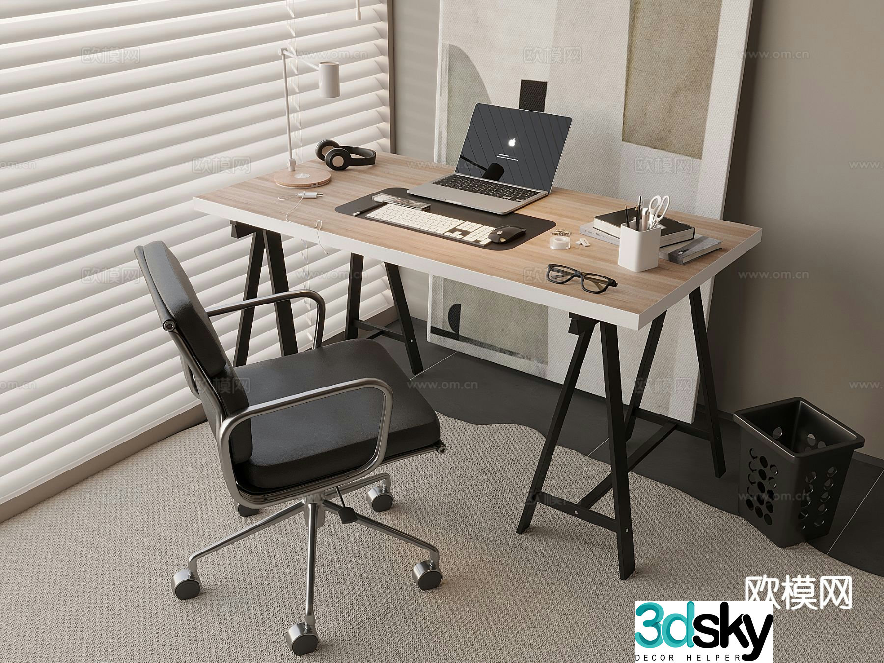 modern desk desk 3d model