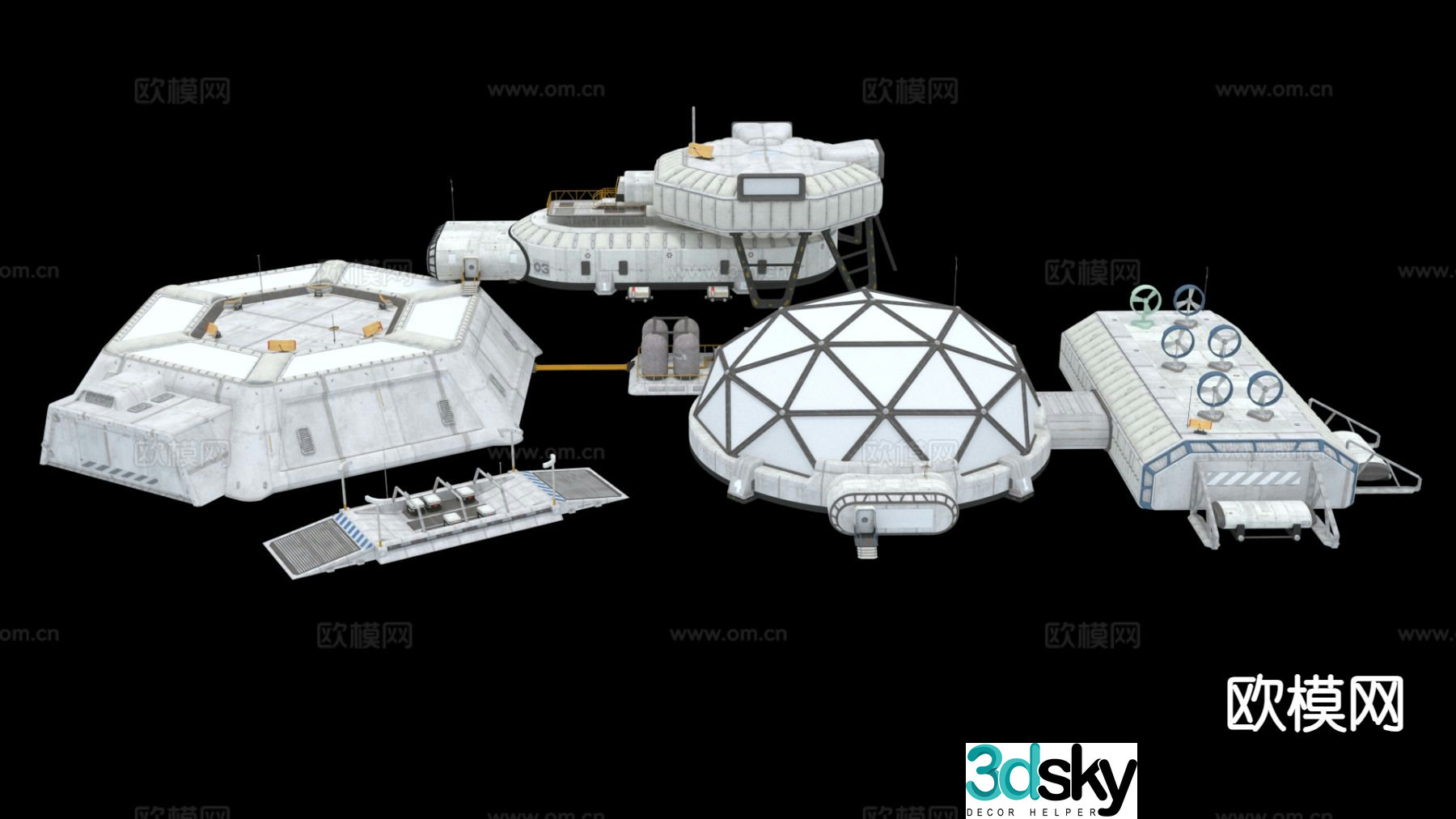 Moon base space equipment 3d model