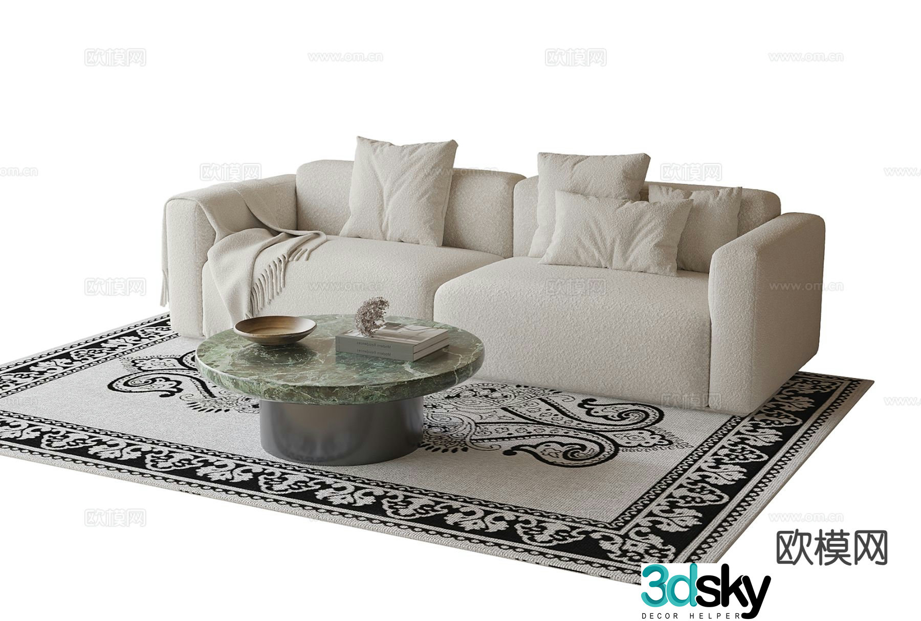 Cream style double sofa 3d model