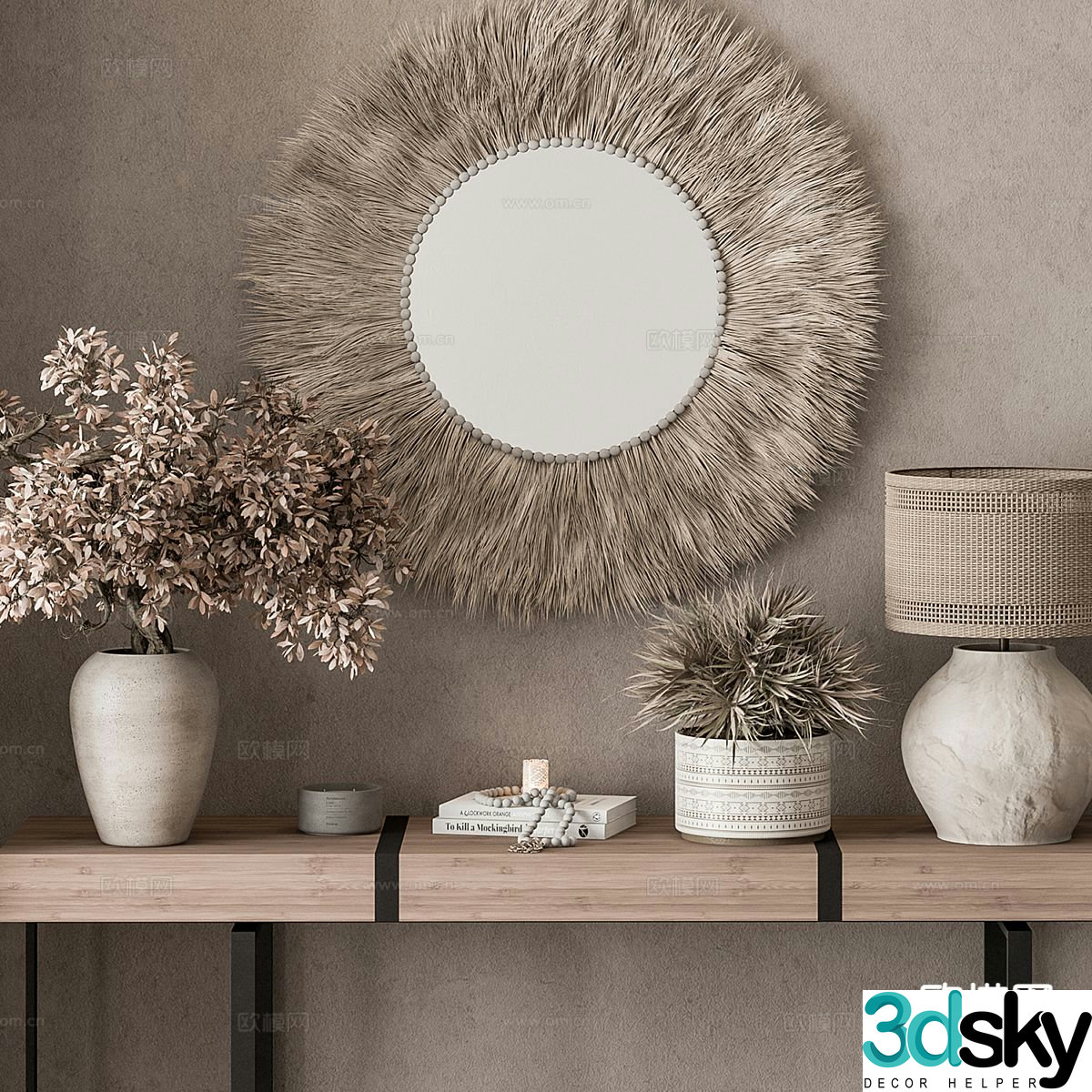 Wabi-sabi decorations ornaments vase decorative mirror 3d model