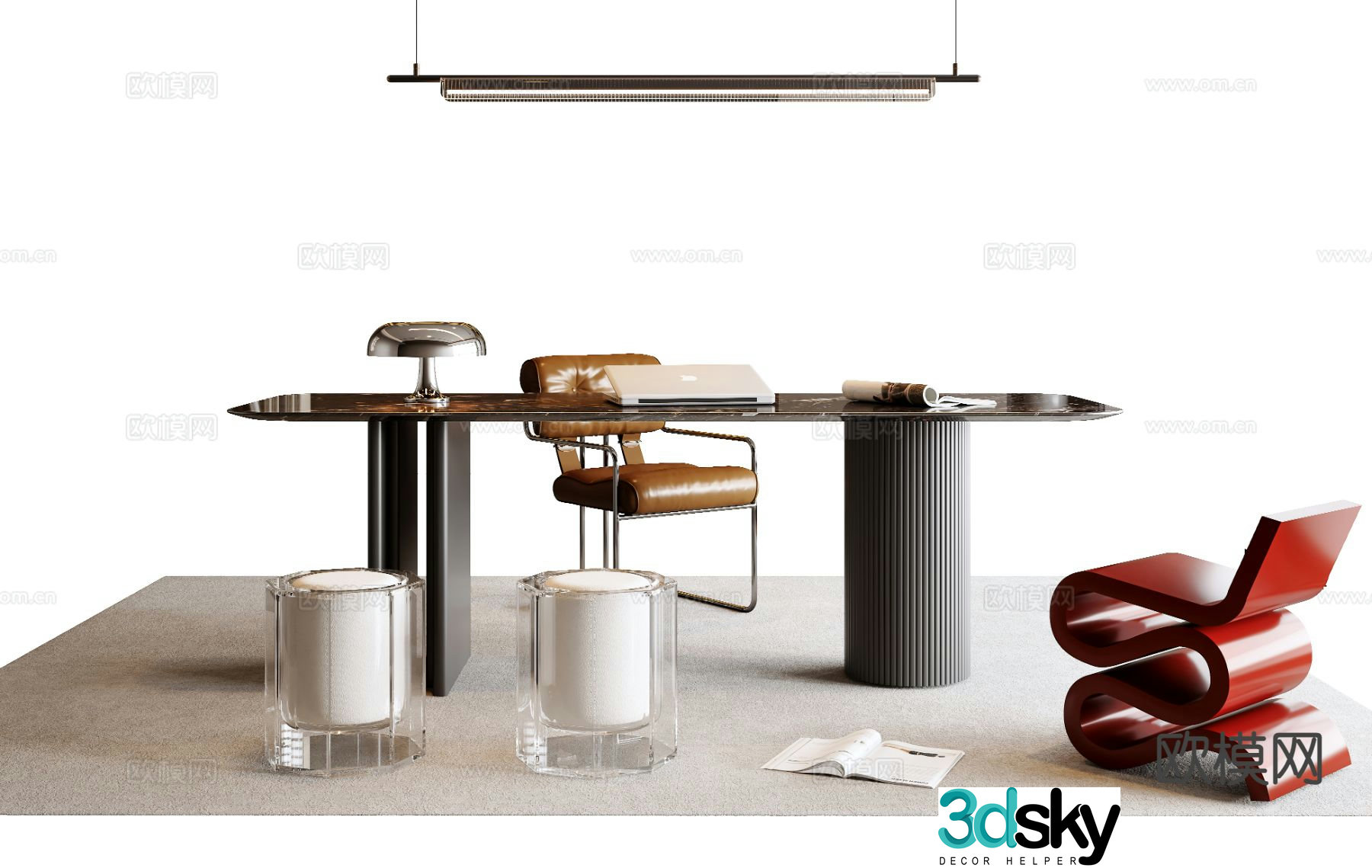 Italian desk writing desk 3d model