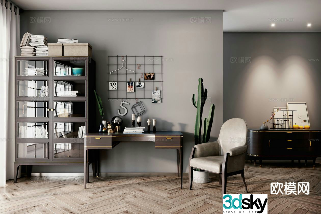 New Chinese style study 3D model