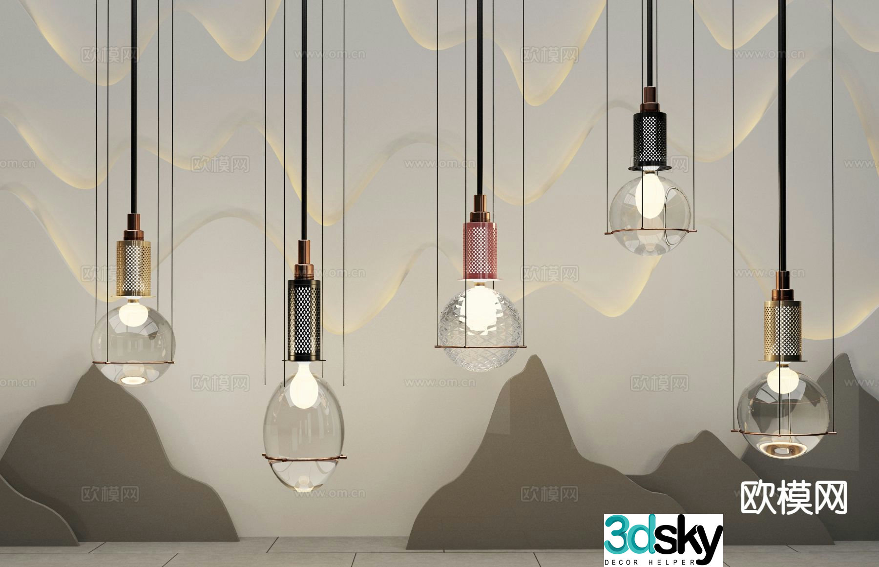 New Chinese style chandelier glass chandelier 3d model