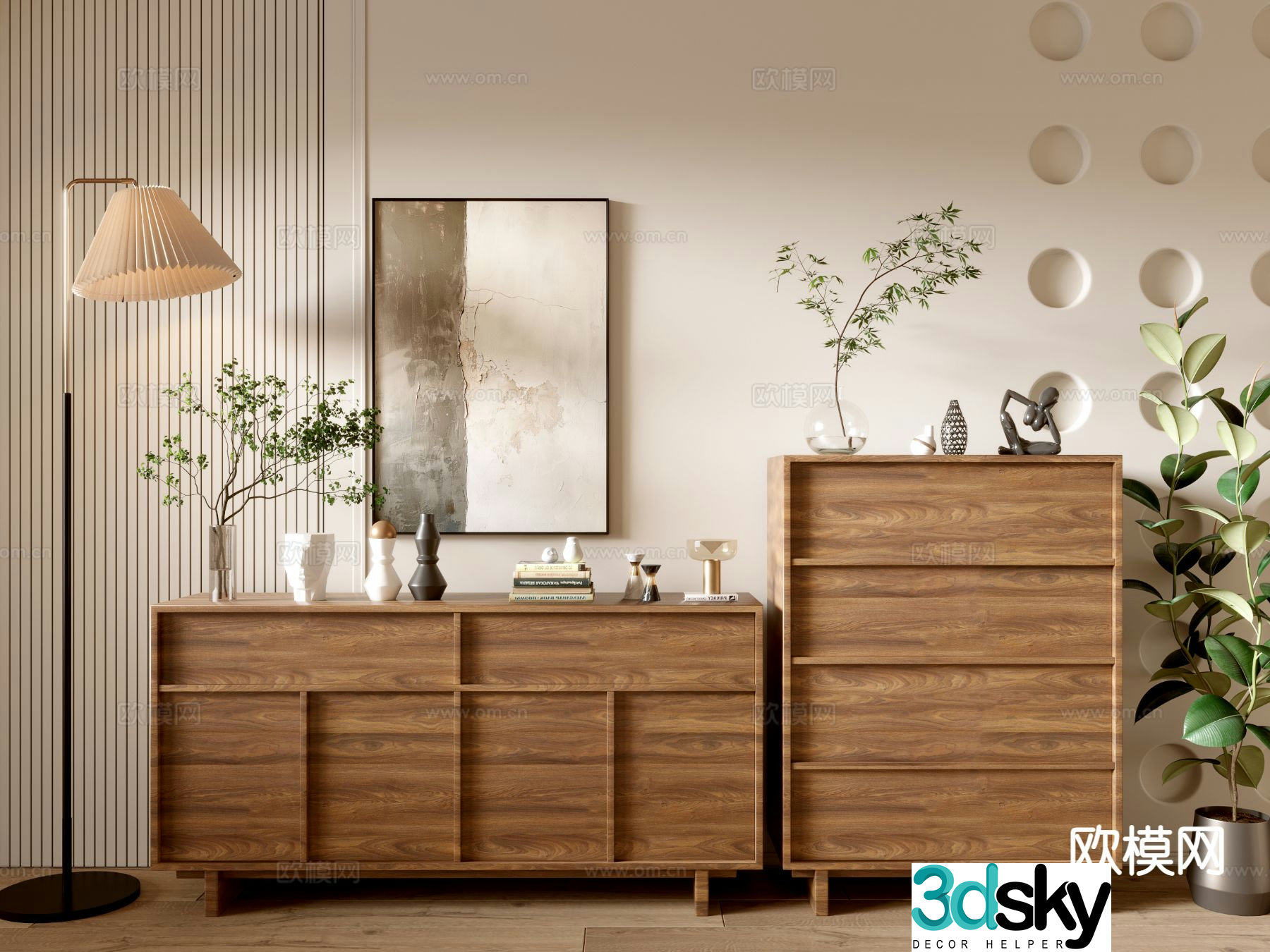 Wabi-sabi side cabinet entrance cabinet 3D model