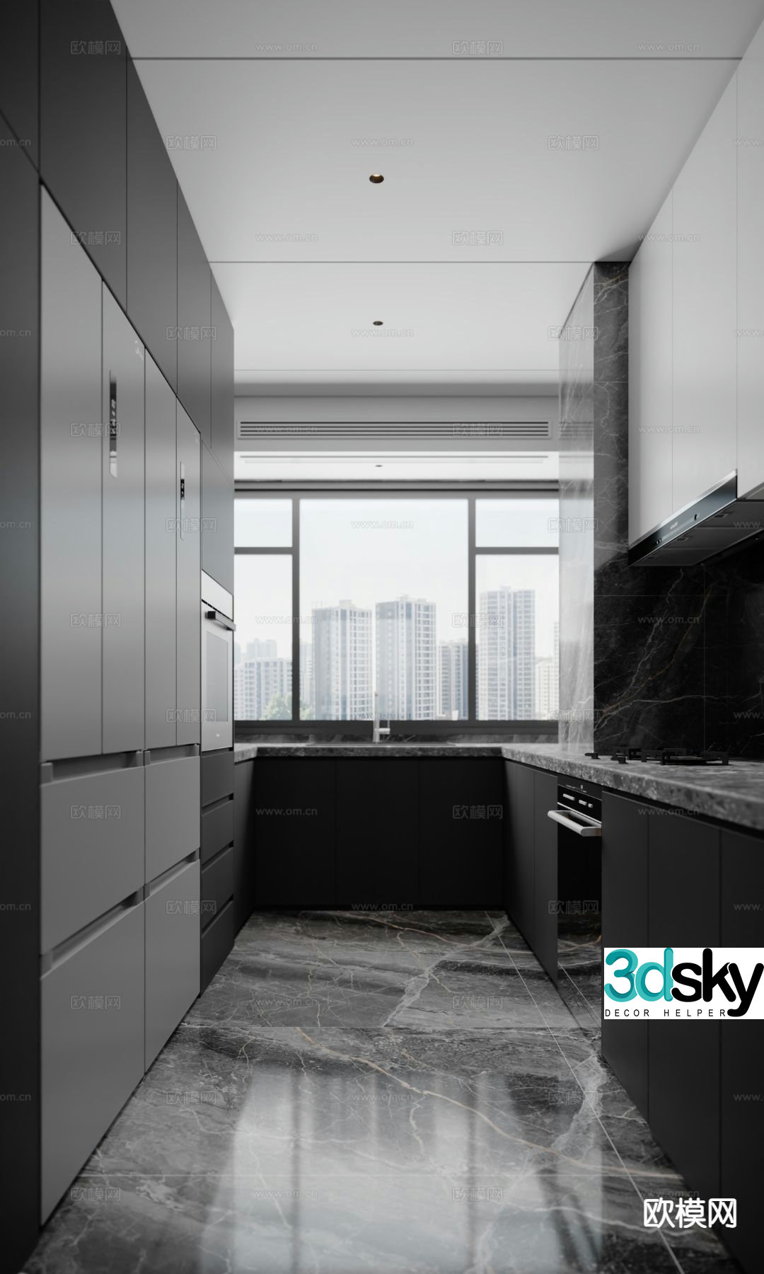 Premium gray kitchen cabinet 3d model