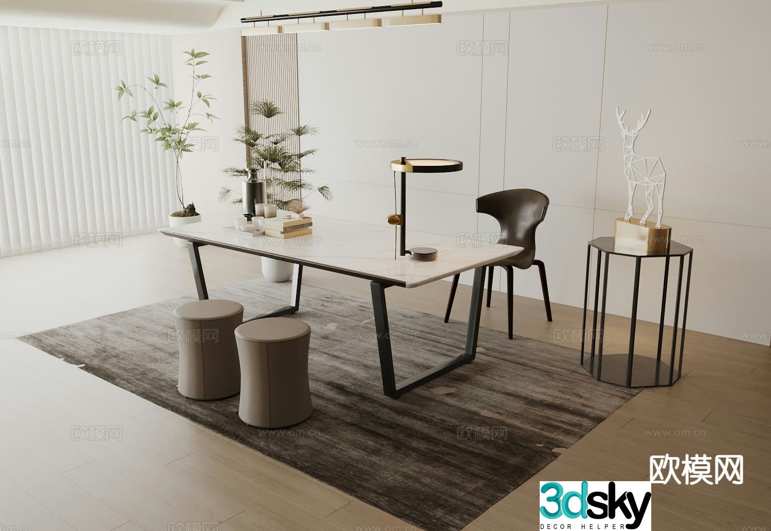 Modern study room 3d model