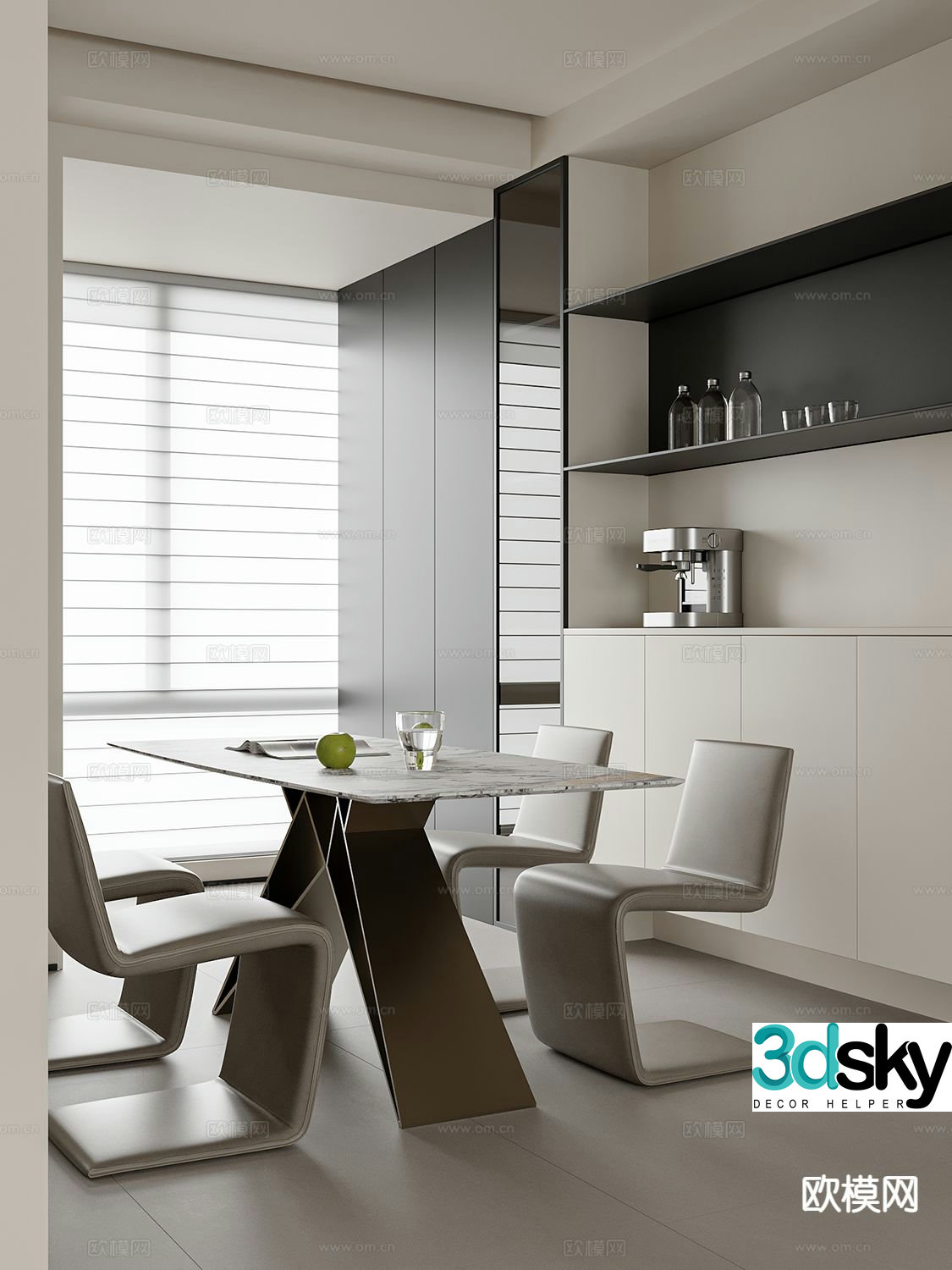 Modern dining table and chairs marble dining table 3d model