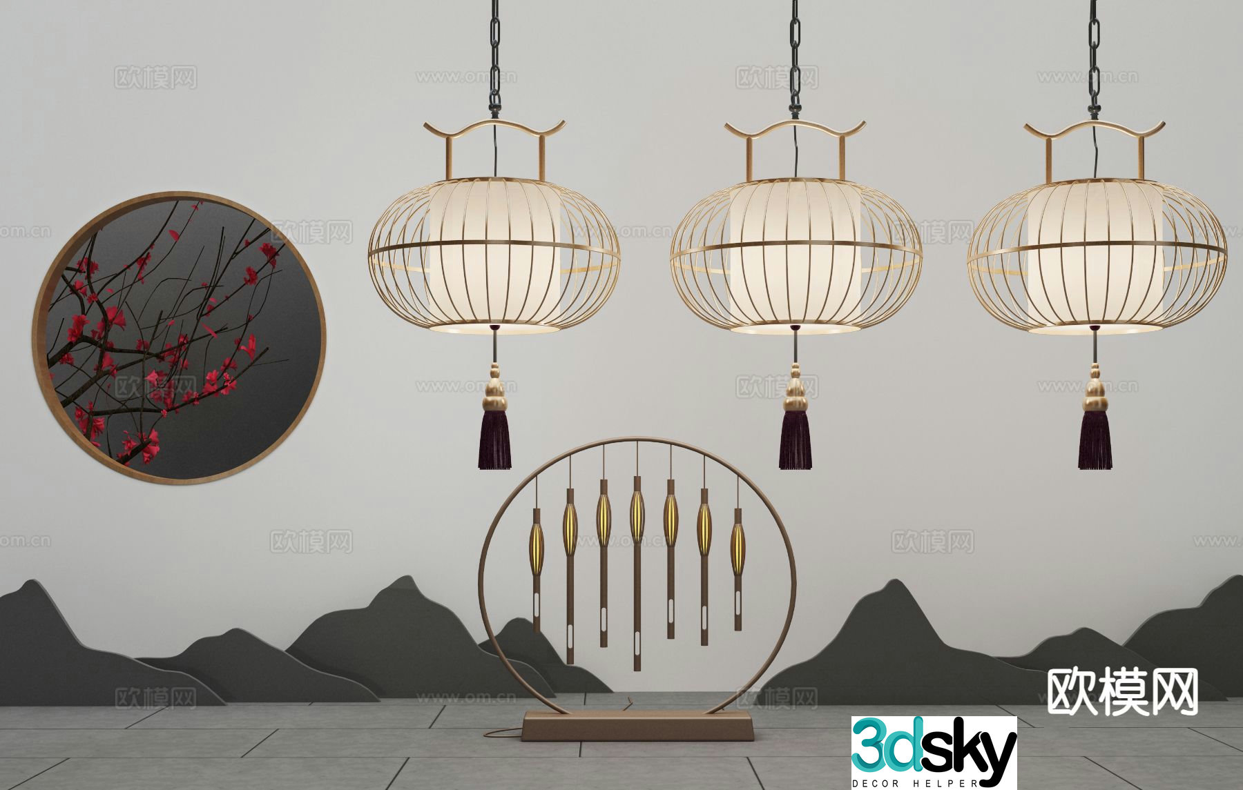 New Chinese style chandelier lantern 3d model