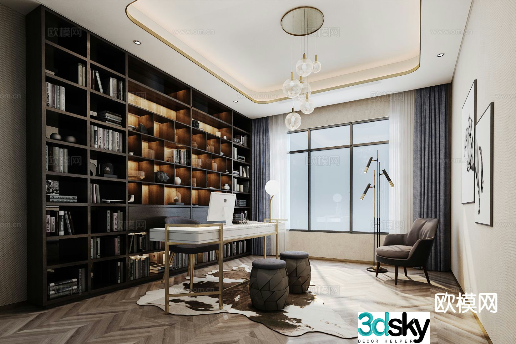 Modern study room 3d model