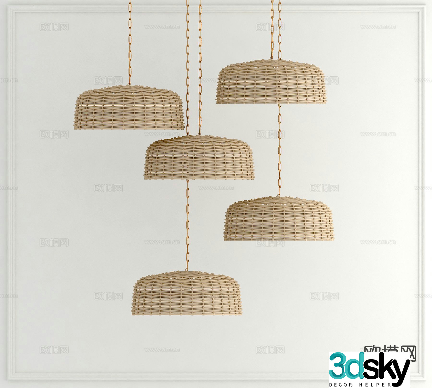 Wabi-sabi chandelier bamboo chandelier 3d model
