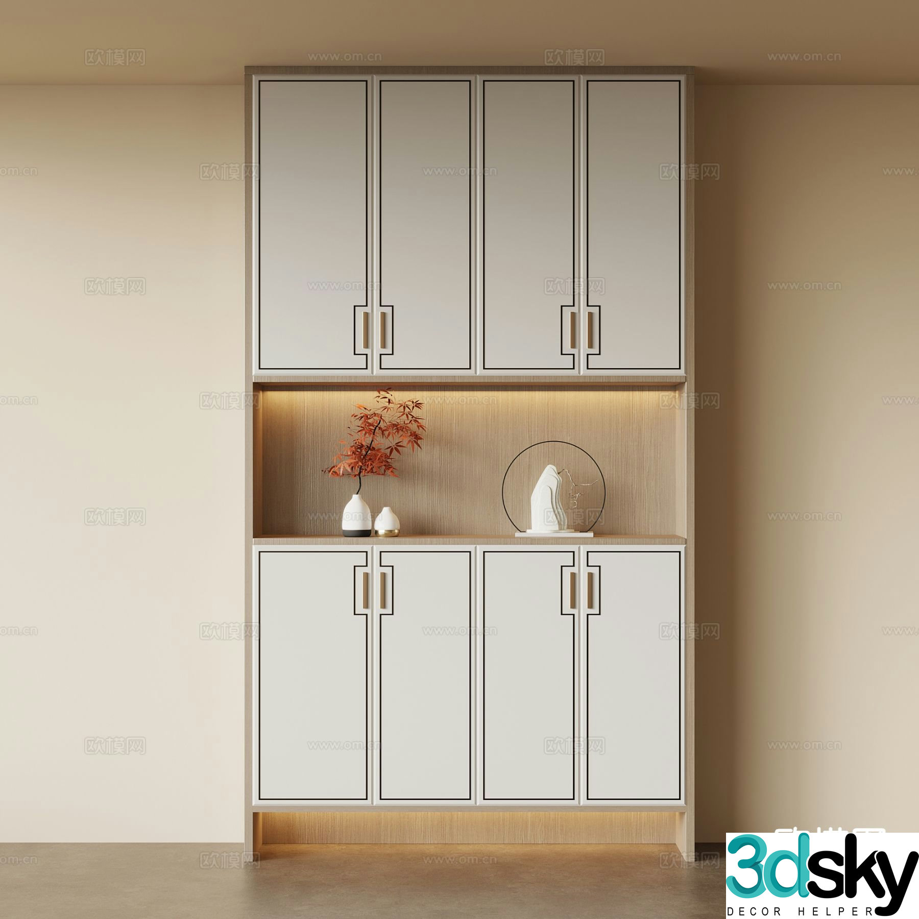 New Chinese style shoe cabinet 3D model of home shoe cabinet