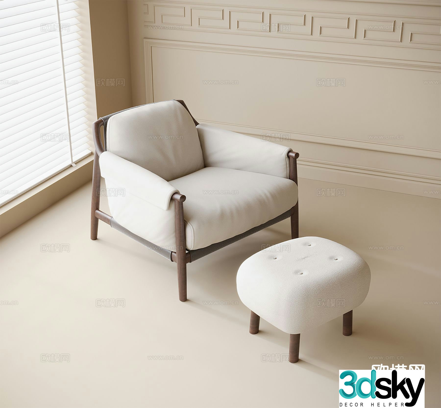 Modern leisure chair sofa chair footrest 3d model