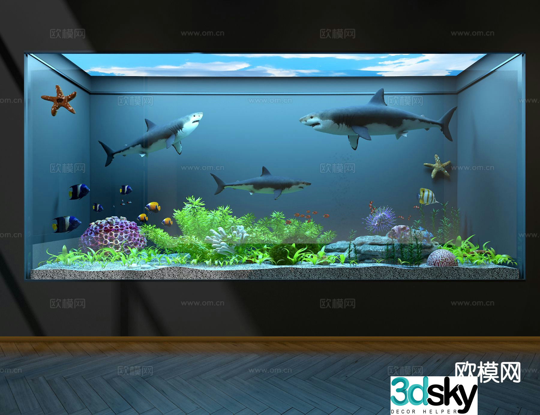 Landscape fish tank ecological fish tank aquarium 3d model