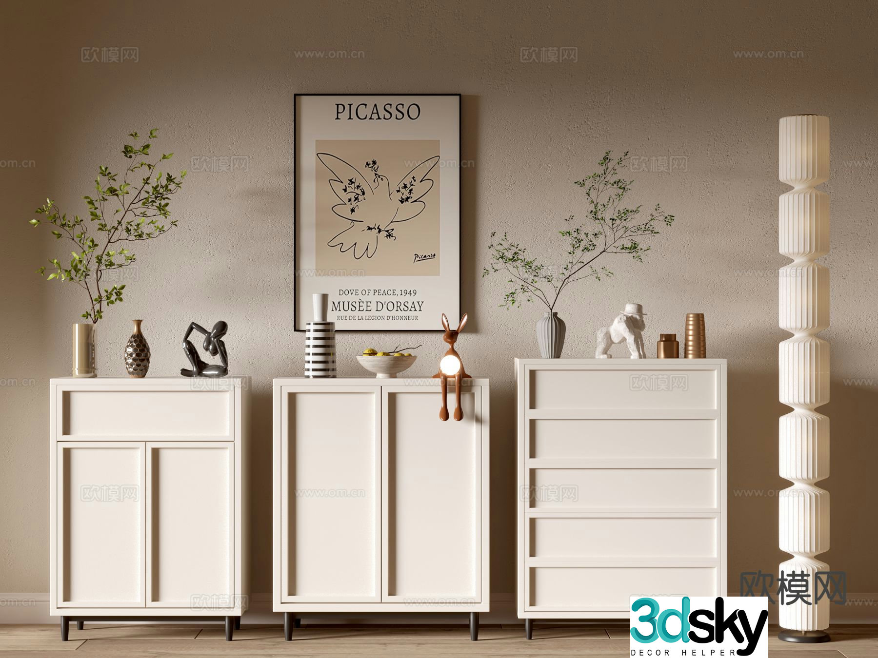 Cream style side cabinet entrance cabinet 3D model