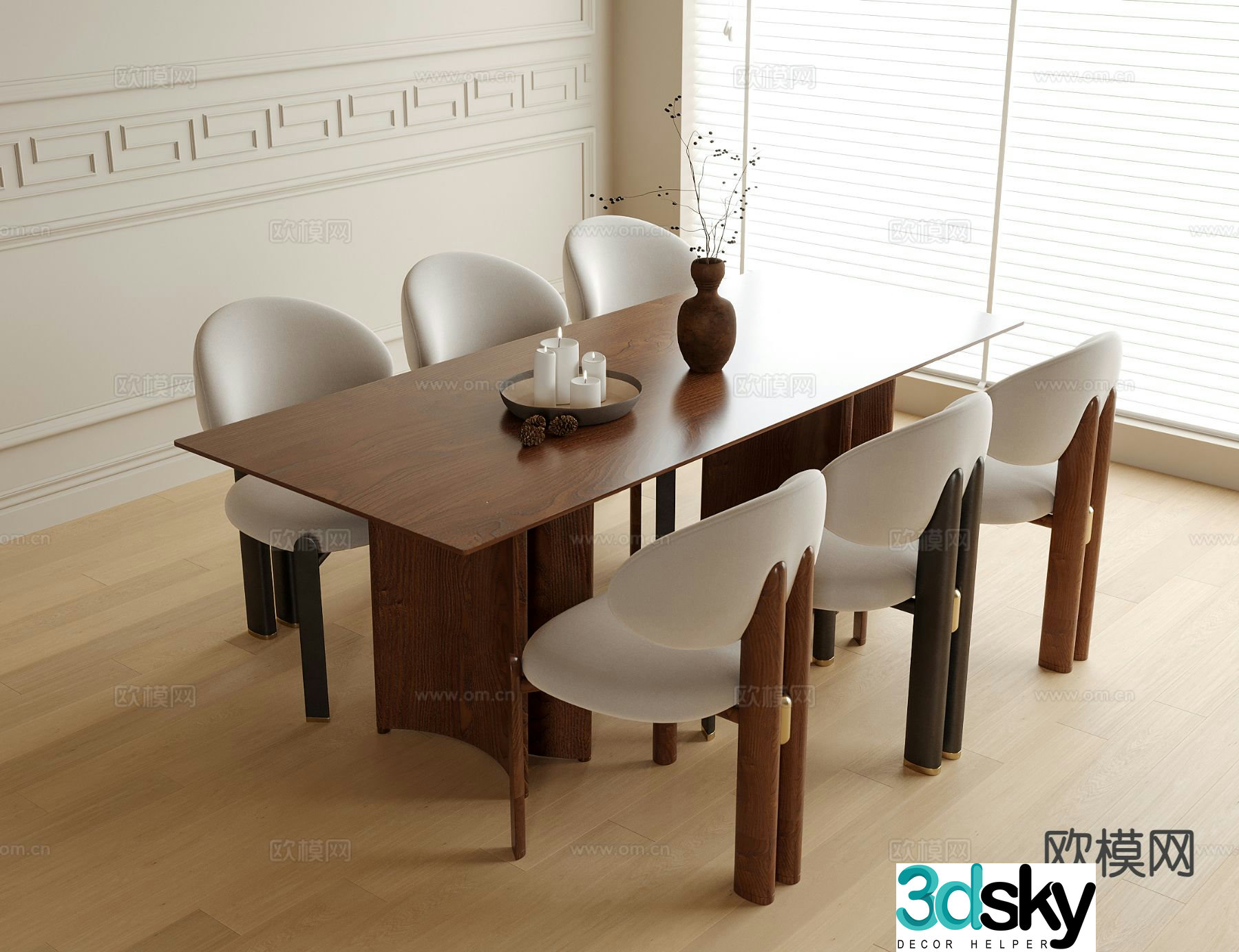 Wabi-sabi dining table and chairs 3d model