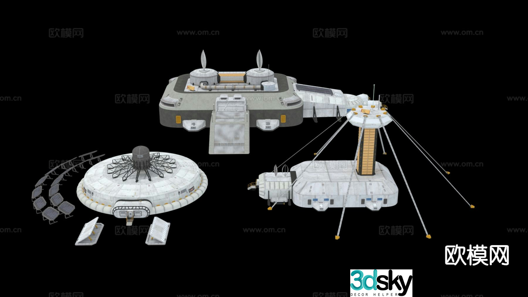 Moon base space equipment 3d model