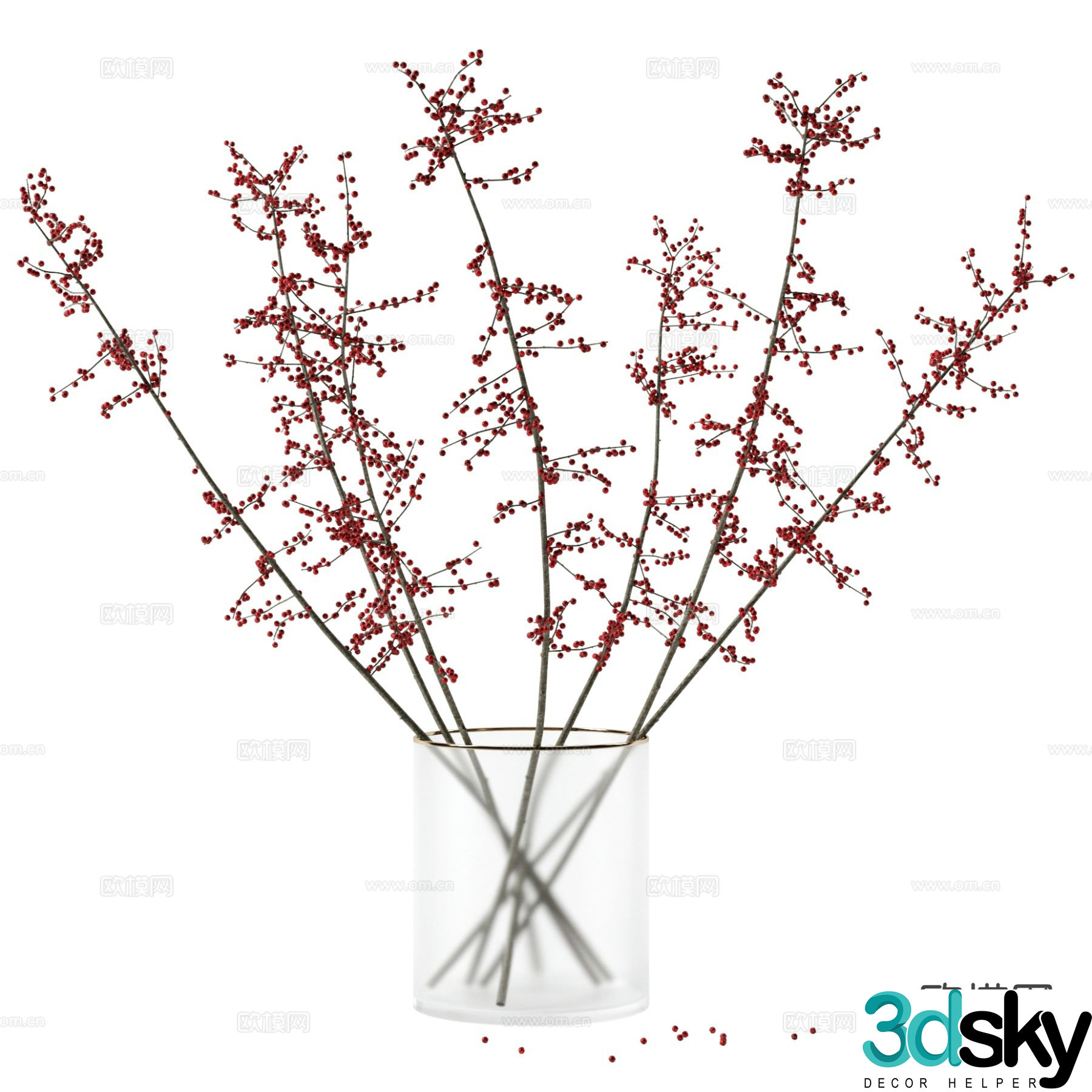 vase floral arrangement flower arrangement red fruit 3d model