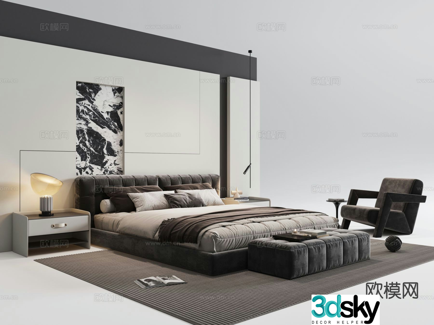 Italian double bed 3d model