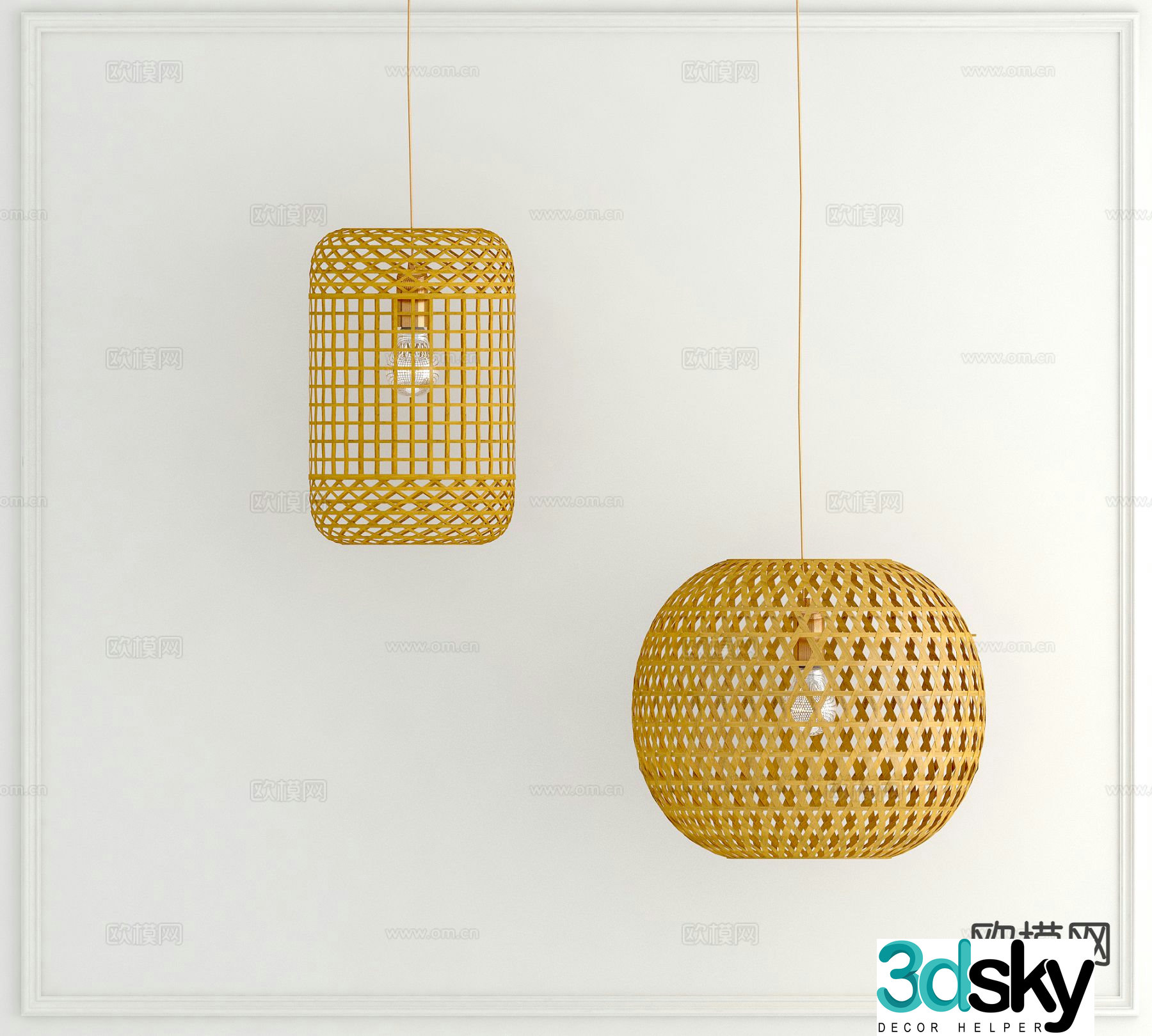 Wabi-sabi chandelier bamboo chandelier 3d model