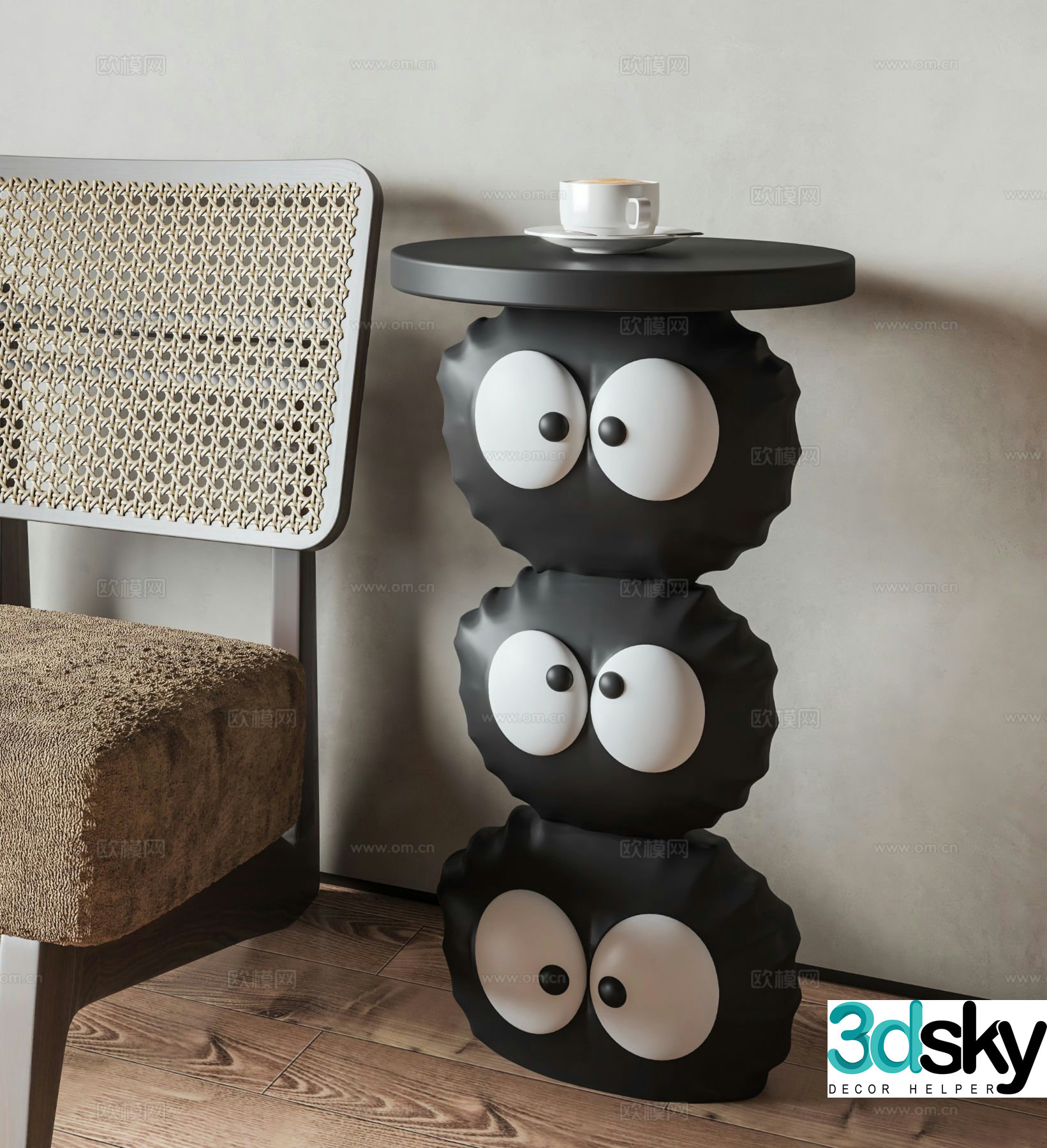 Modern briquette side table corner table round table 3D model