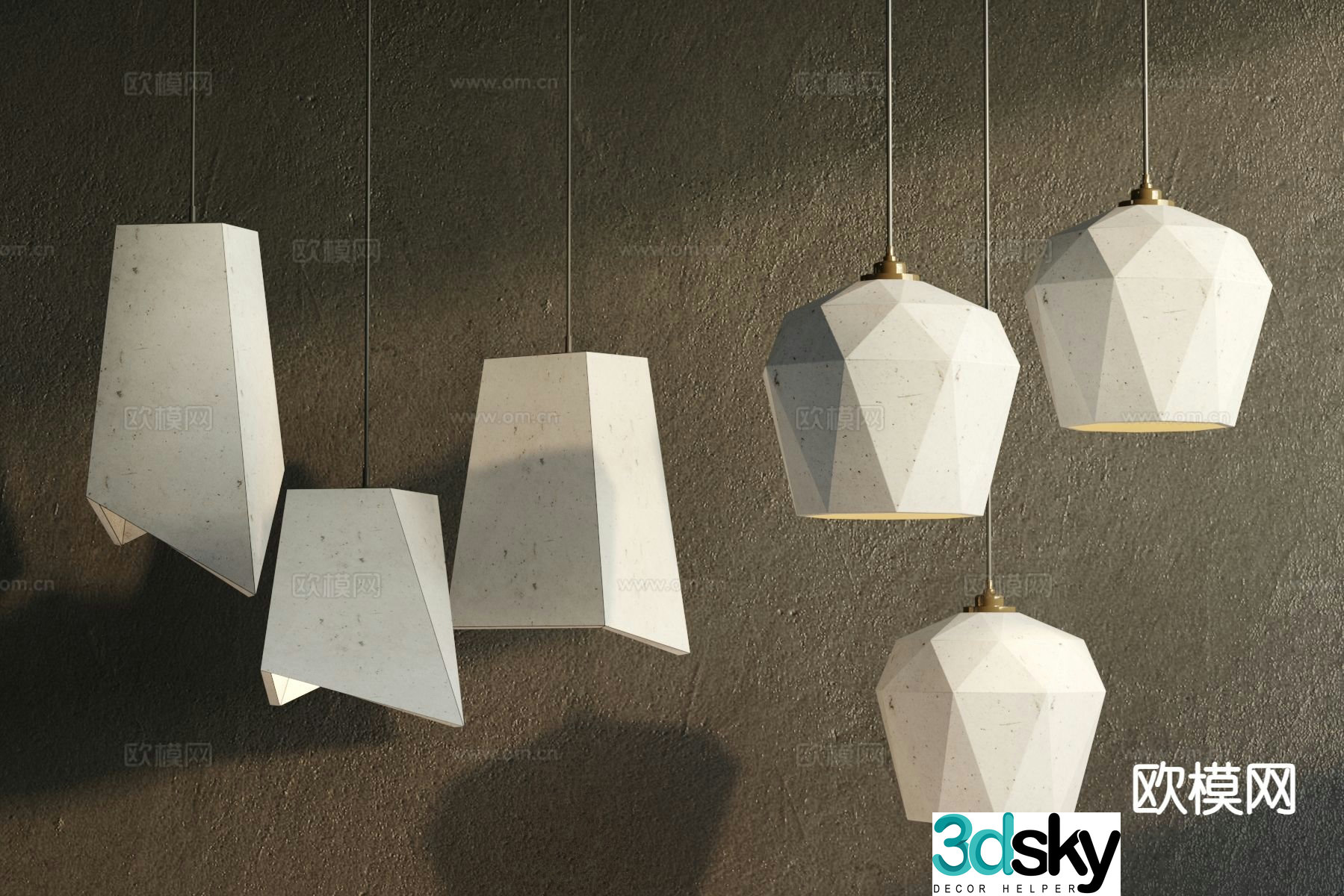 Industrial style cement chandelier 3d model