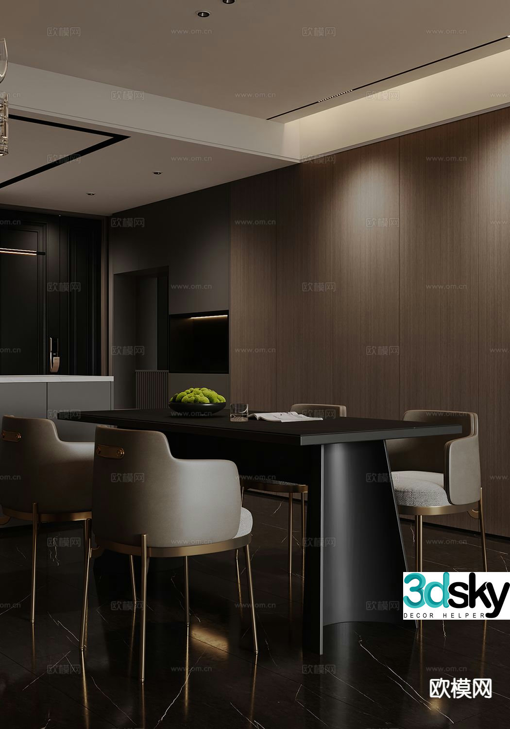 Italian dining table and chairs strip dining table 3D model