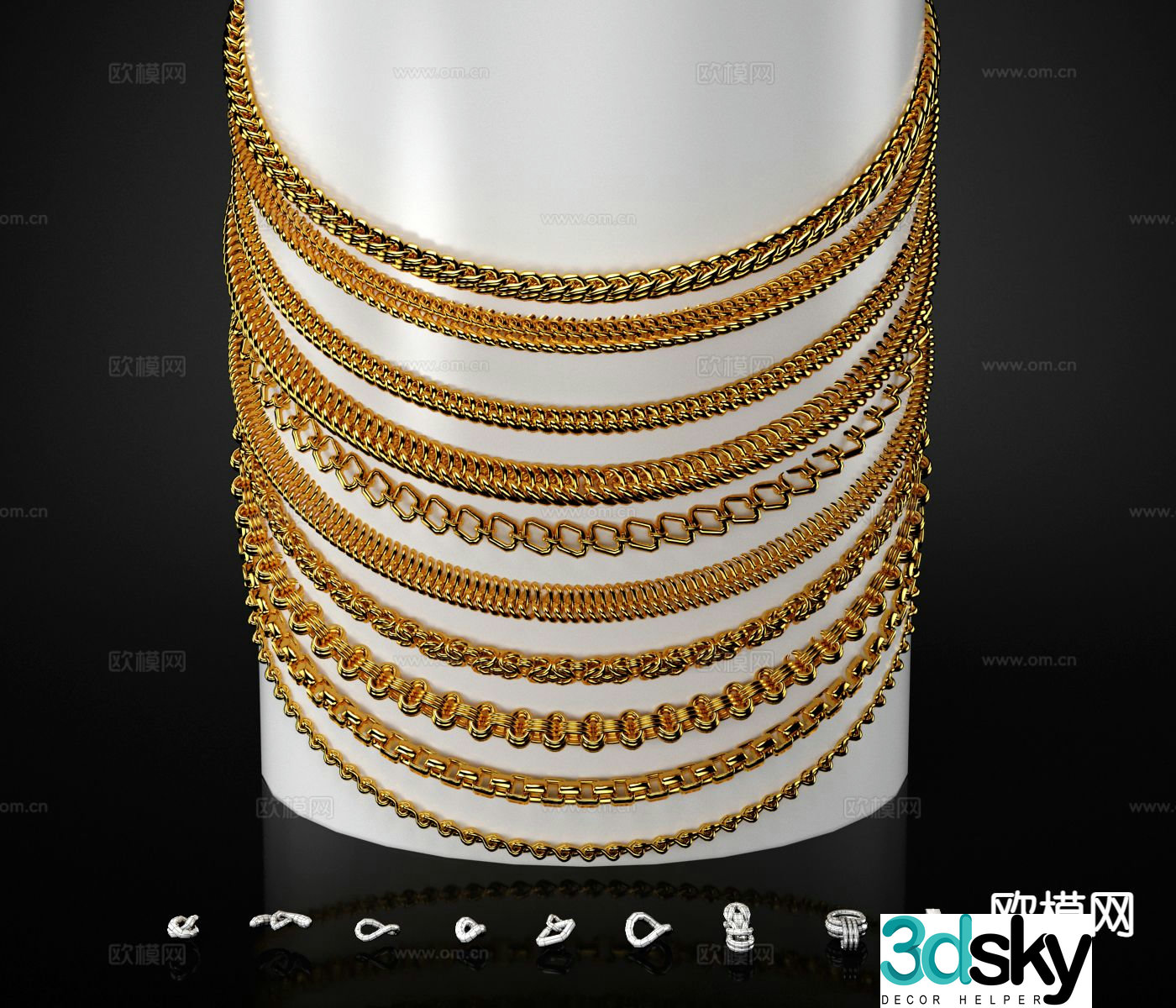 Modern jewelry necklace bracelet chain gold necklace 3d model