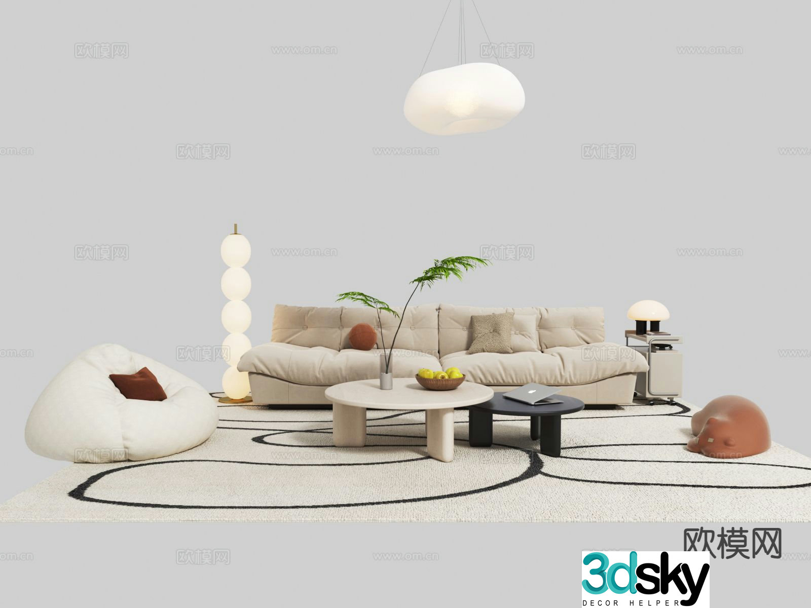 Cream style sofa cloud sofa modular sofa 3d model