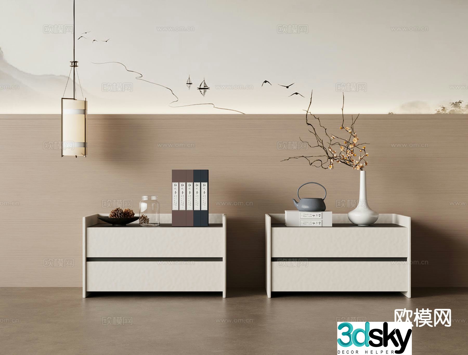 New Chinese style bedside table 3d model