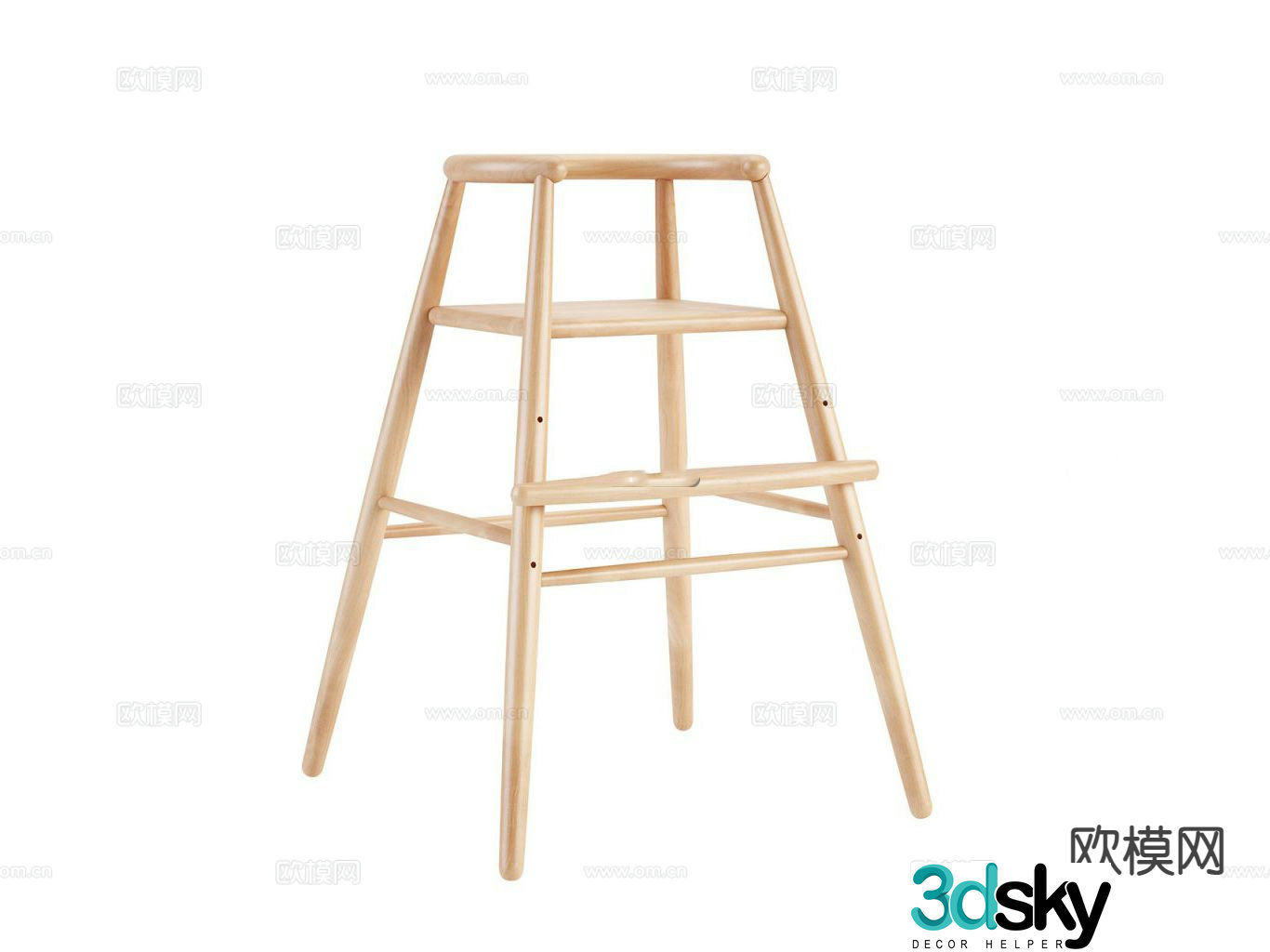 Log style bar chair private room high stool 3d model