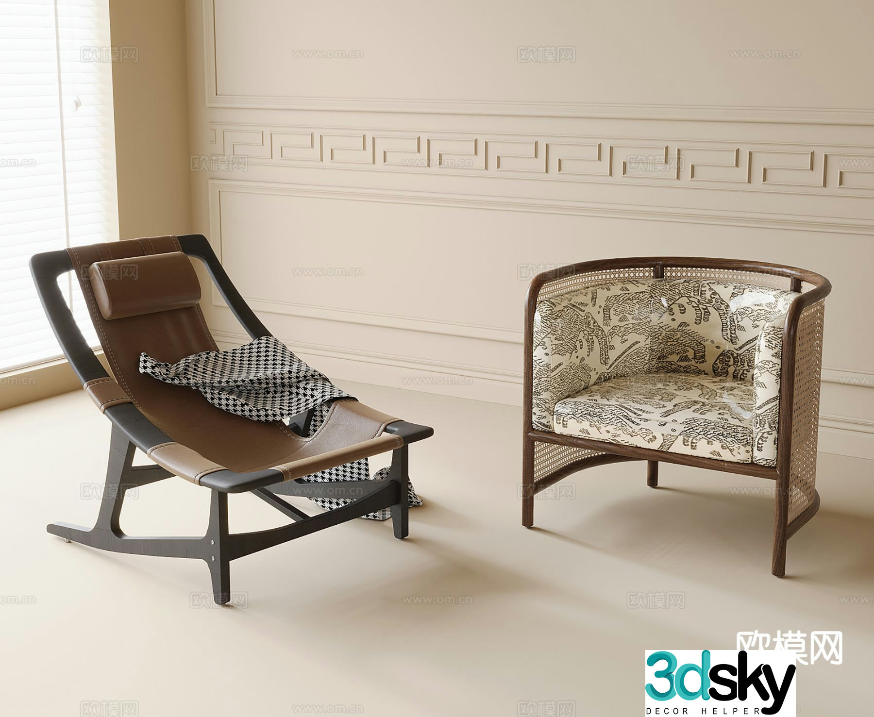 Italian style chair leisure chair 3d model