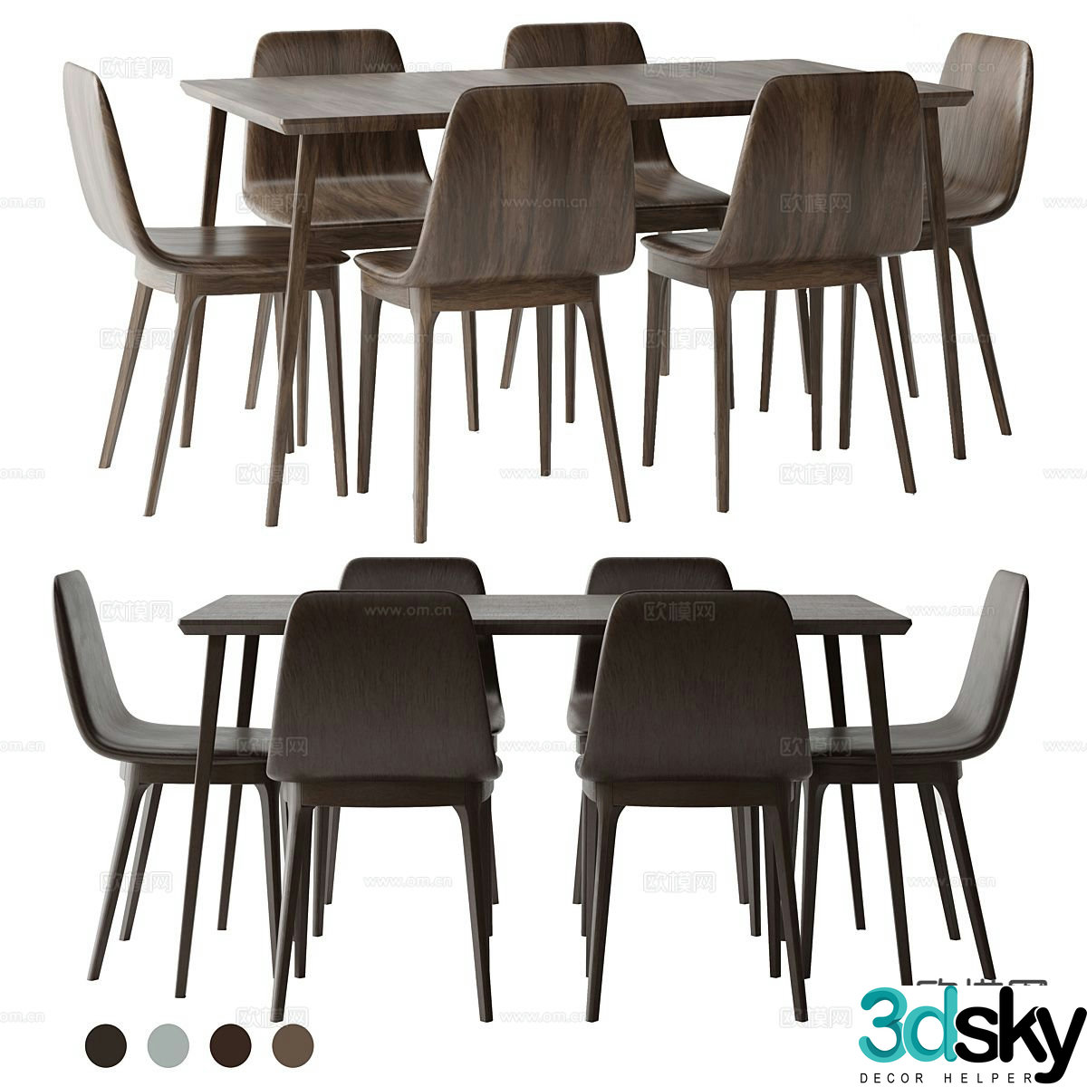 Simple dining table and chairs 3d model