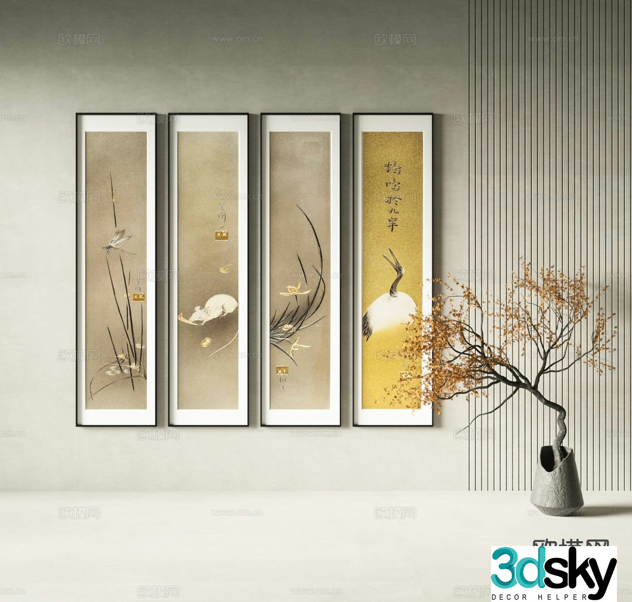 Chinese style hanging painting decorative painting 3d model