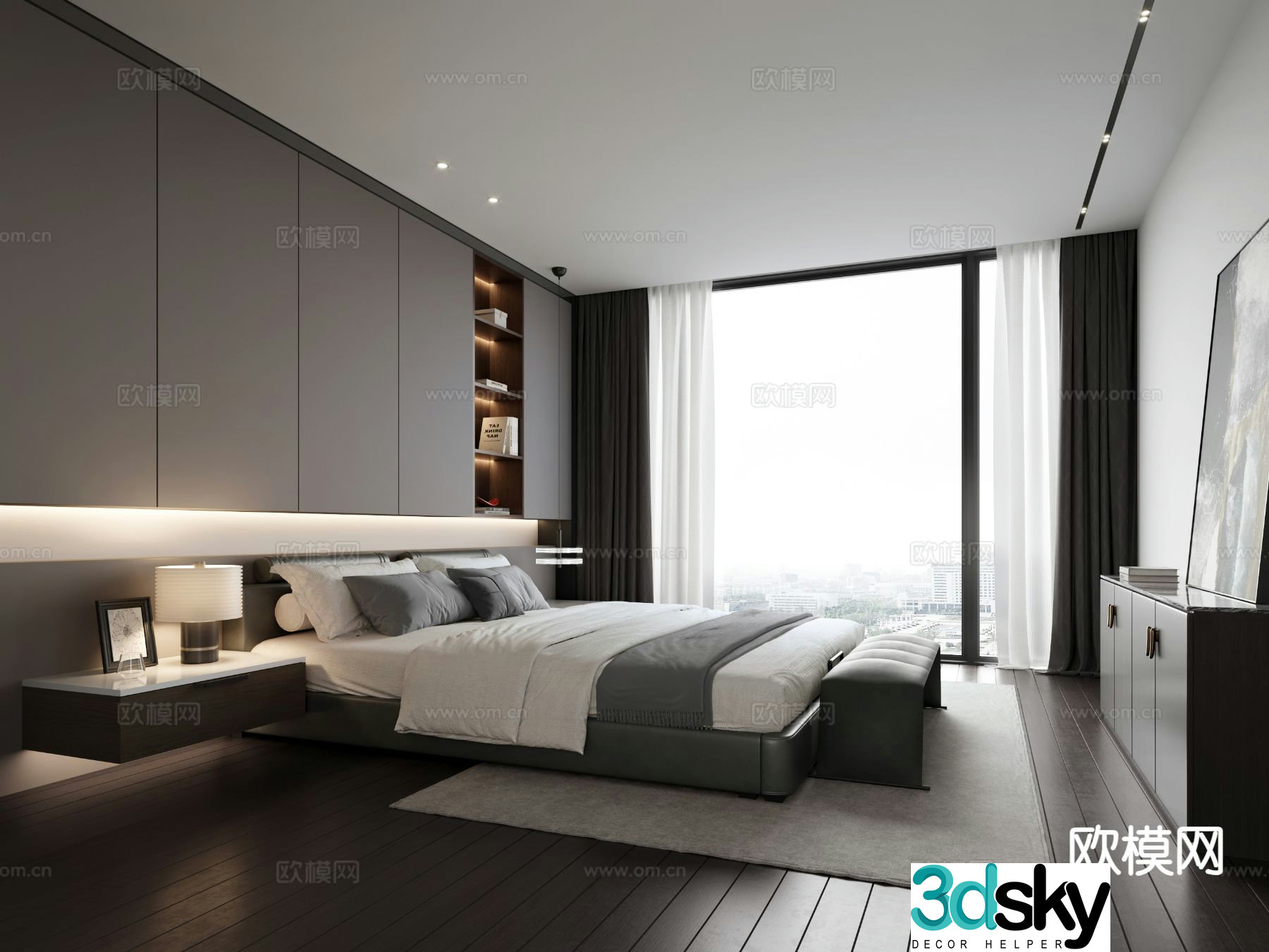 Advanced gray bedroom master bedroom 3d model