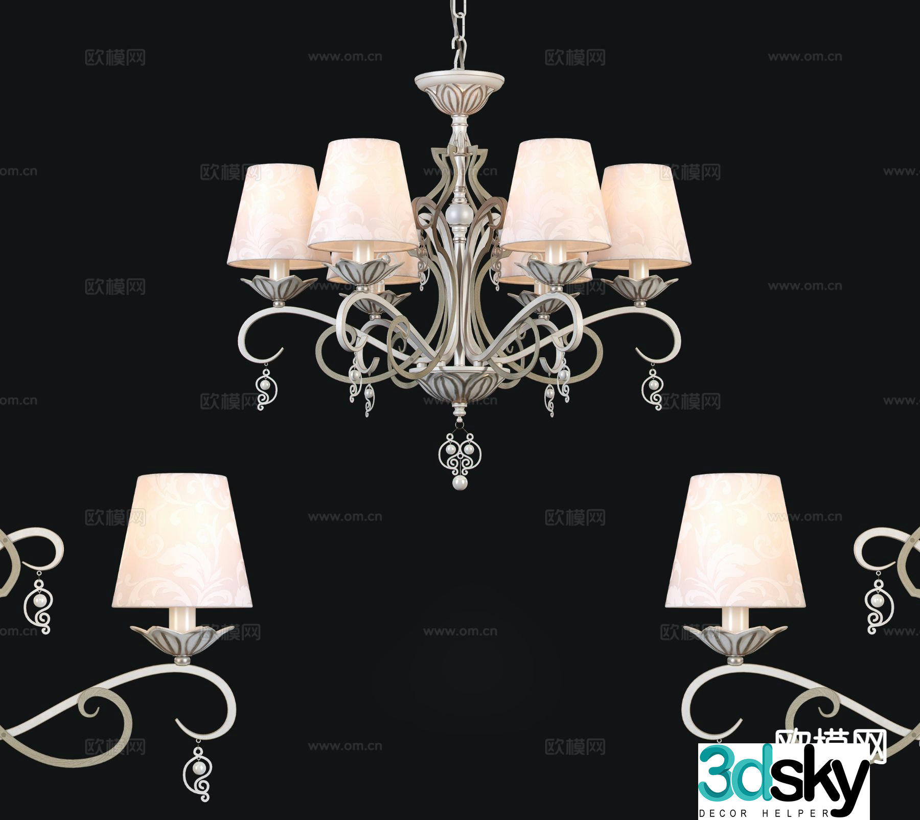 European style chandelier multi-head chandelier 3d model