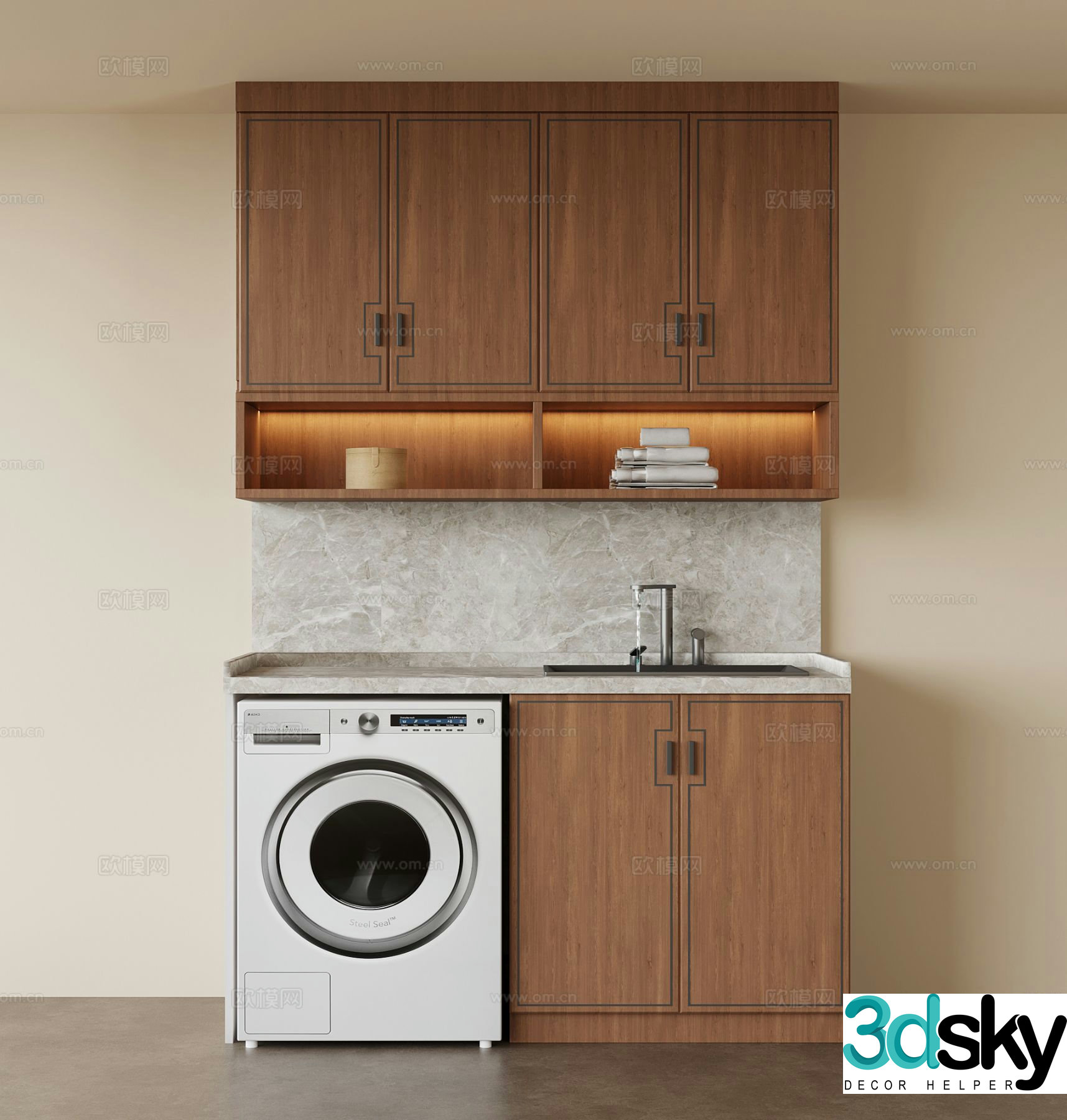 New Chinese style balcony cabinet washing machine cabinet 3d model